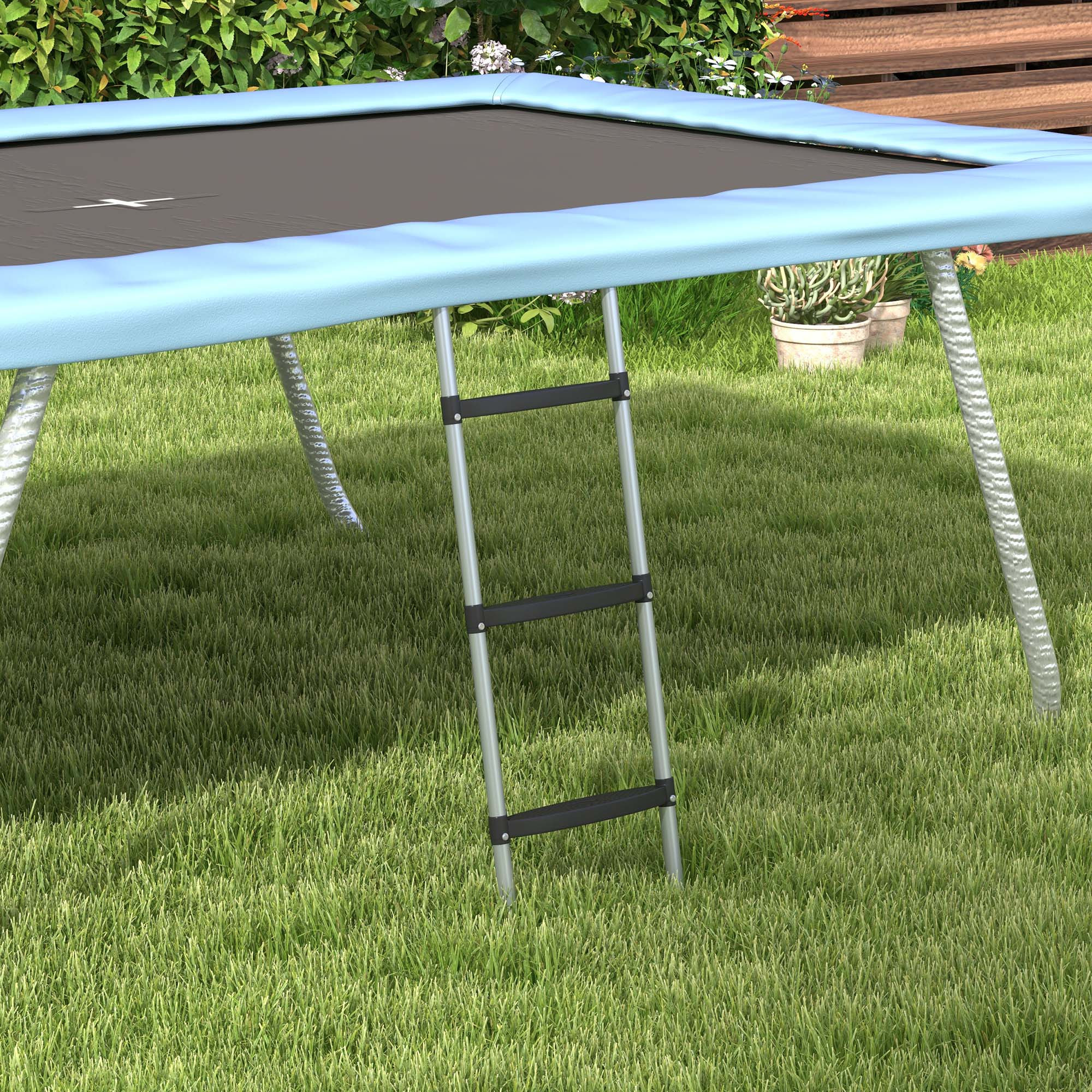 Sportnow Ladder For Trampoline With 3 Steel Steps, Adjustable Height Ladder With Universal Attachment, 97x32cm, Silvery