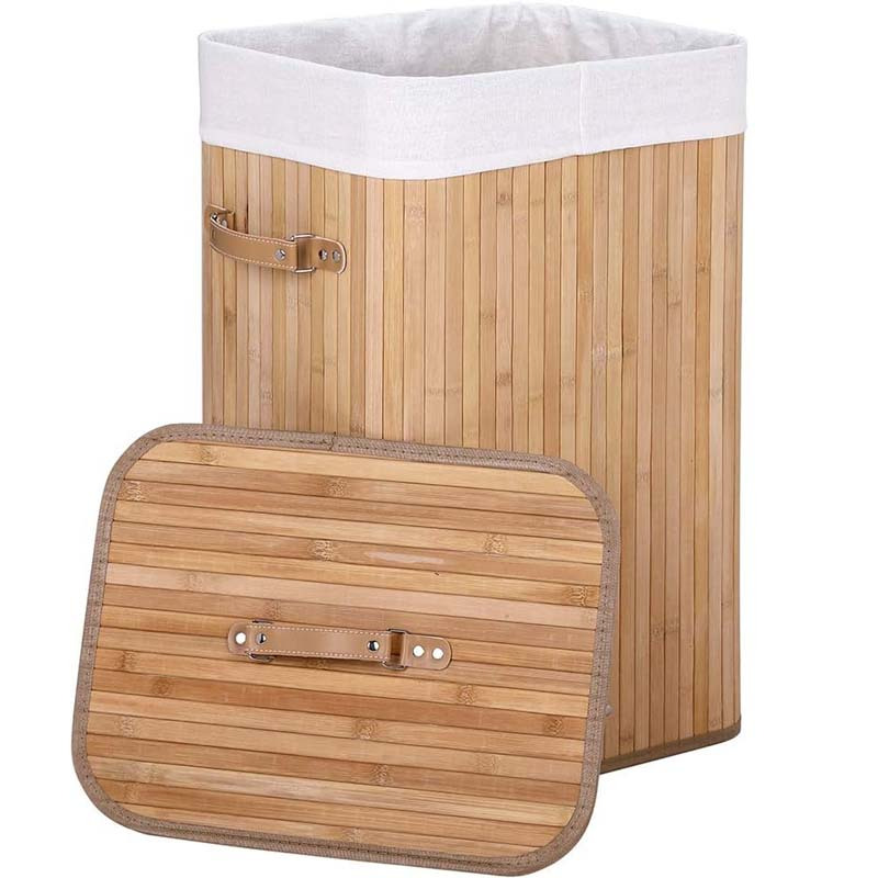 

Bakaji Dirty Laundry Basket Home Laundry Basket In Bamboo Wood And Fabric Space-saving Foldable Container With Lid And Handles Capacity 72 Lt