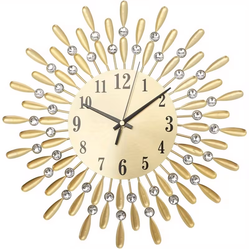 diamond jeweled wall clock stylish diamond gold wall clock silent sunflower wall clock modern metal sparkly arabic decorative wall clocks for living room bedroom home decor gold details 1