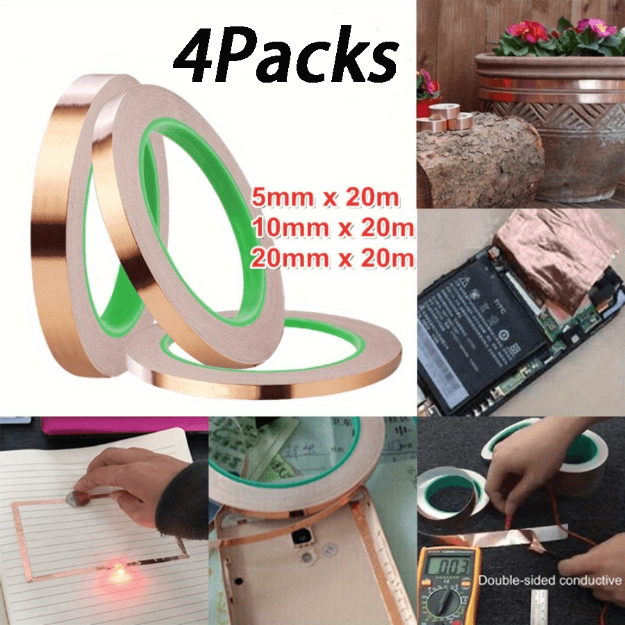 TEMU 4packs 20m Copper Tape Self Adhesive Foil Emi Shielding Slug Repellent 20/10/5mm