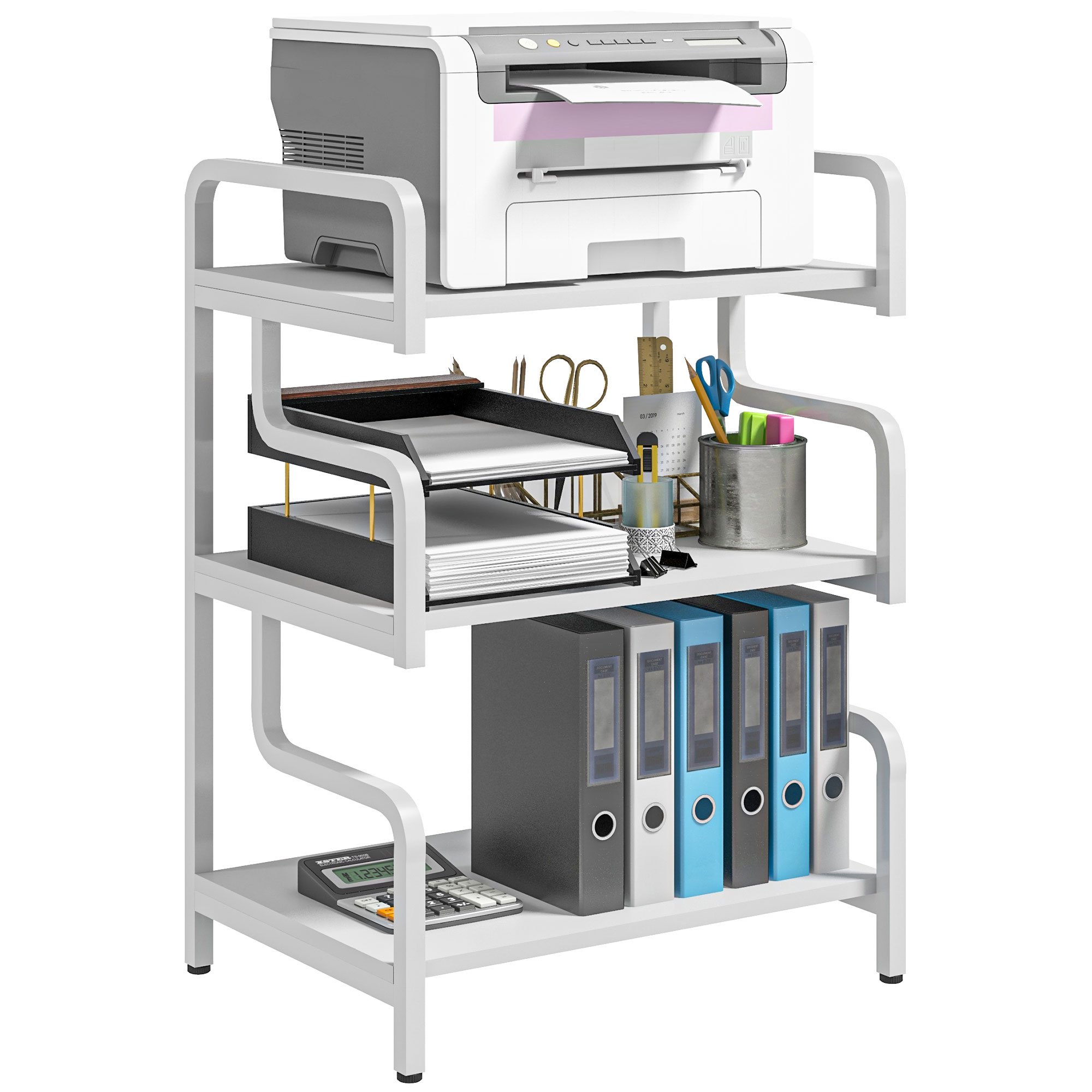 TEMU Homcom 3-tier Printer Stand, Storage Shelf, Wooden And Metal Printer Furniture 55x40x77cm For Home