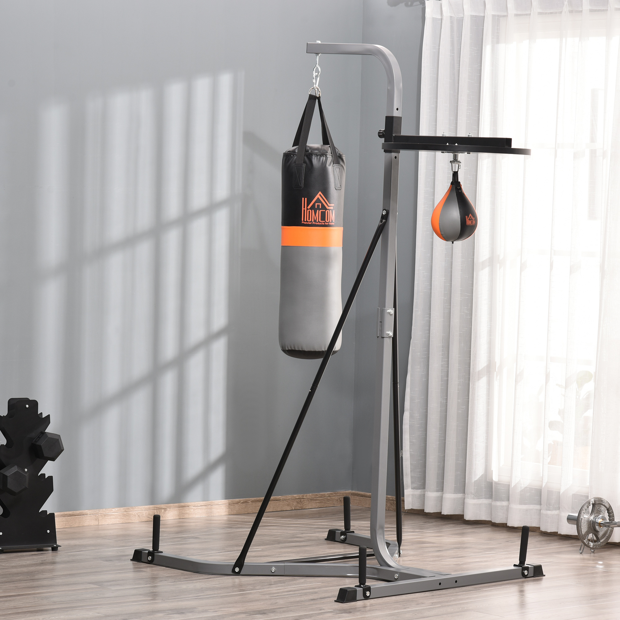 Image of 2-in-1 Boxing Bag Stand With 20kg Boxing Bag And Punching Ball Freestanding Boxing Station Boxing Bag Holder Punching Ball Stand With Up To 100kg Load Capacity Height Adjustable