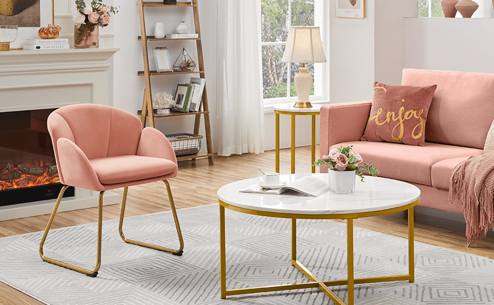   velvet armchair flower shape accent chair dining chair with metal   for living room bedroom home office kitchen pink simple   white   details 2