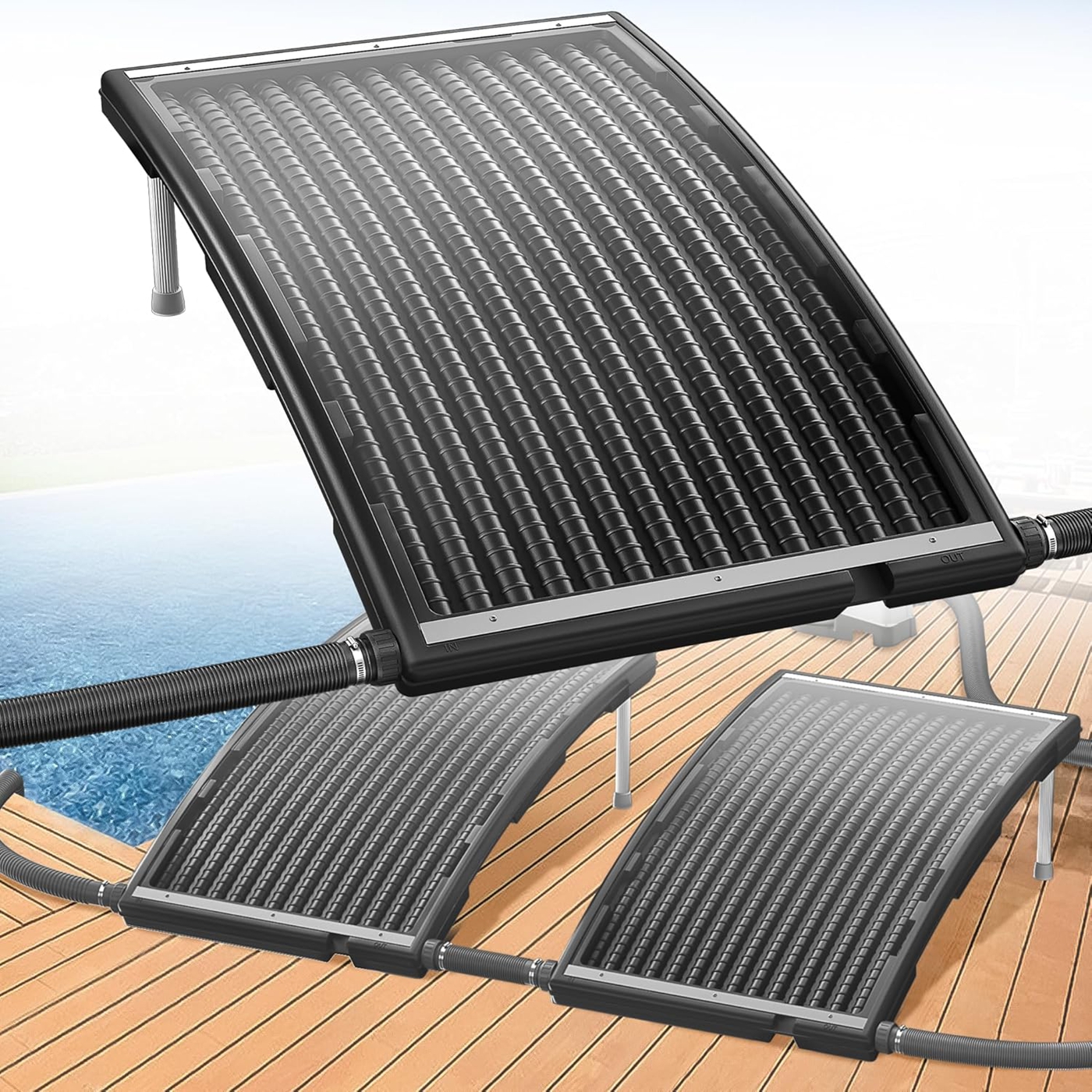 

1x Pool Heater Solar Panel Pool Heaters Solar Heaters 111.5 X 65cm Pool Heater Solar Mat Fr Hot Water Garden Shower Pool Exterior And Indoor Heat, Curved Panels