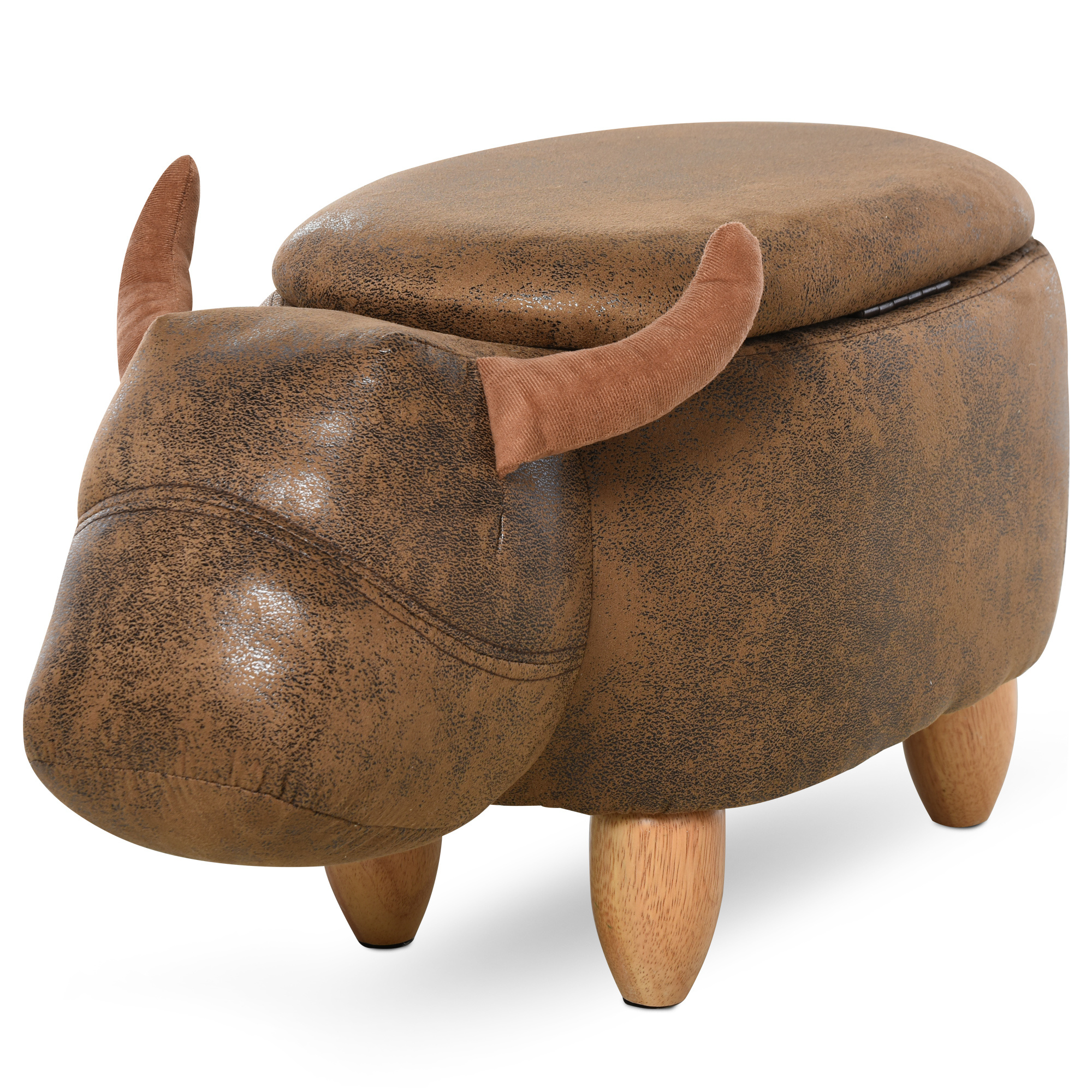 TEMU HOMCOM Taburete de cuero de vaca - Pouf de cuero de vaca - Baúl de almacenamiento con patas de madera de y acabado de cuero sintético, de cuero