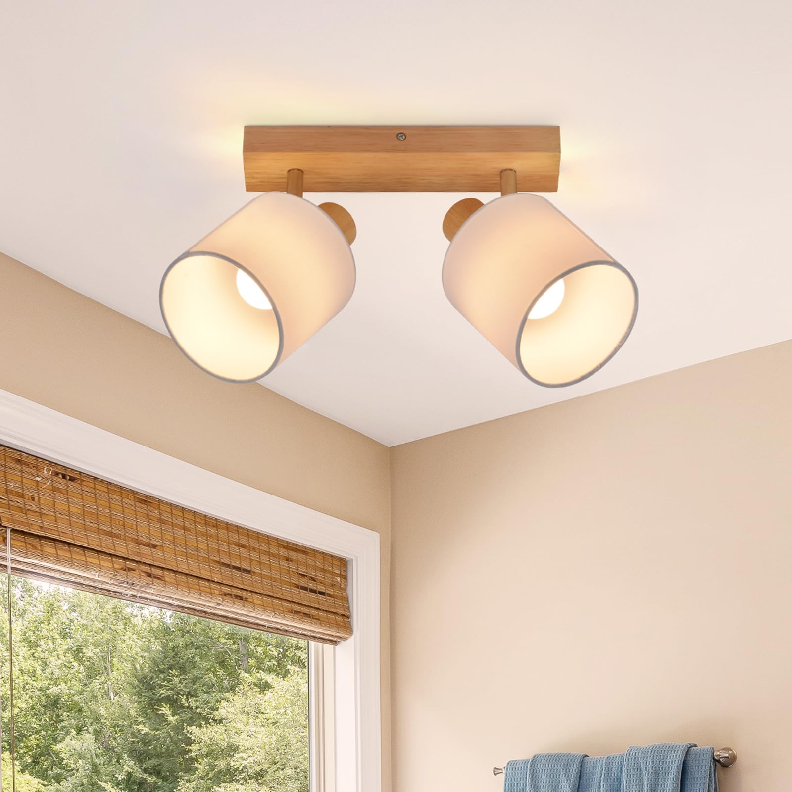 Image of Modern Commercial Design Ceiling Light 1/2/3-flame For - Wooden Ceiling Lamp With 350° Swivel For Living Room Bedroom Kitchen E14 Socket (without )