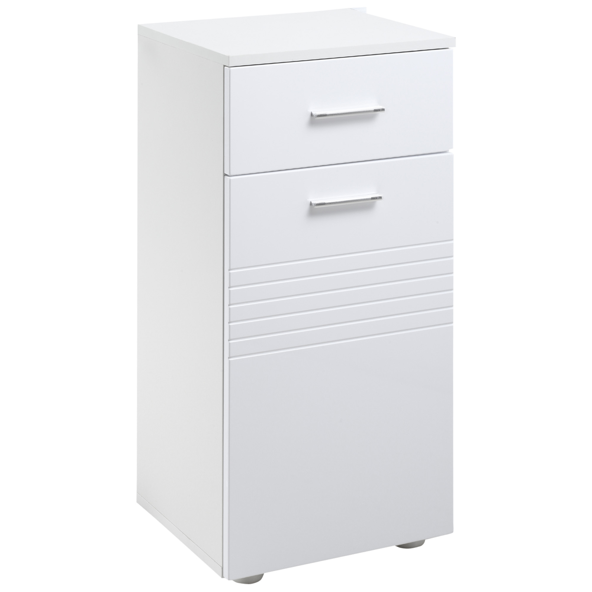 Image of Homcom Furniture On Foot Column Bathroom Cabinet Door With Sliding Shelf Drawer In White Wood