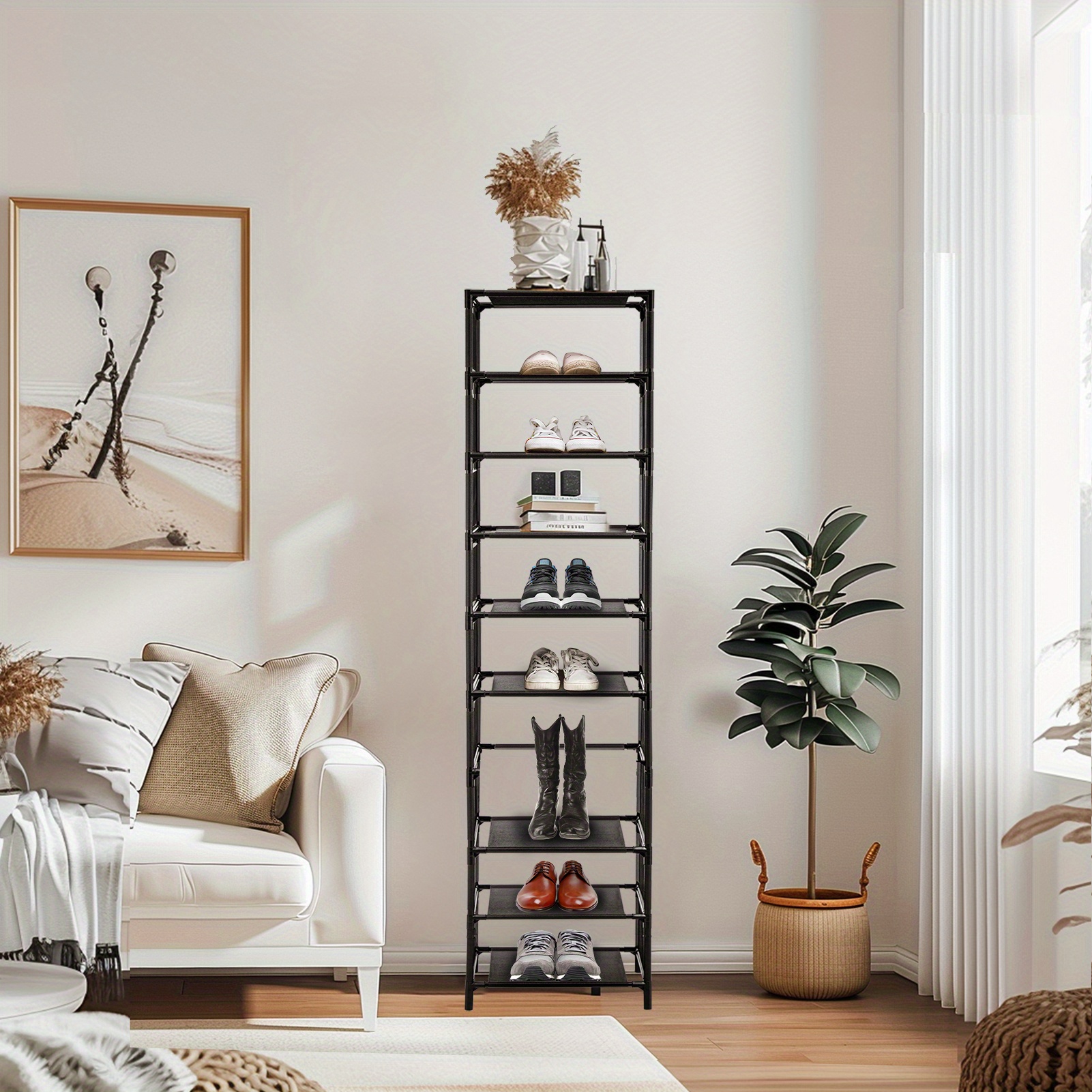 TEMU 10 Tier Shoe Rack Metal Narrow Shoe Rack For 10 Pairs Tall Shoe Rack Space Saving Shoe Organizer For Living Room Entryway Hallway And