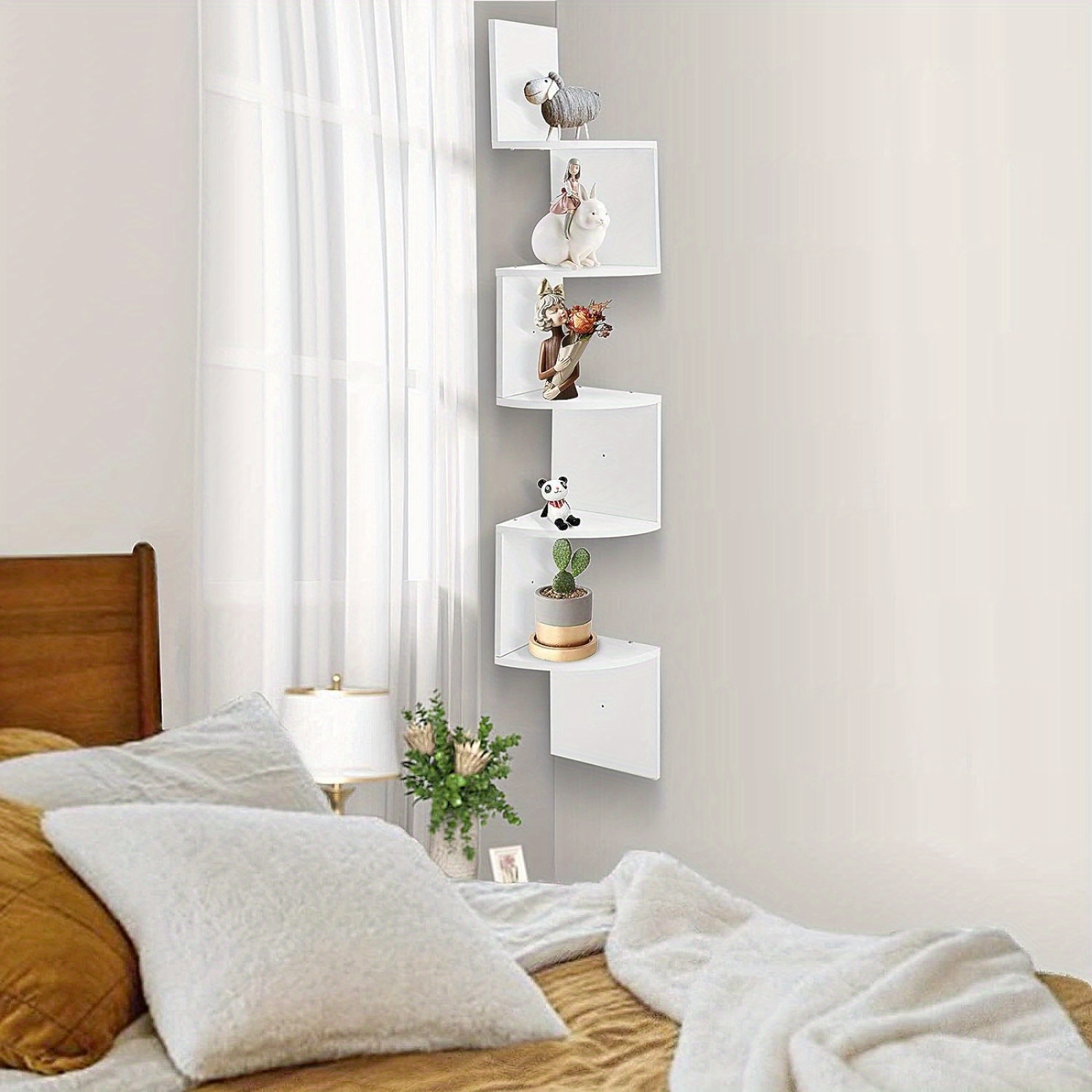 TEMU Corner Shelf 5 Tiers Floating Shelves Wall Mount Corner Shelves Wall Organizer For Bedrooms Kitchen Offices And Living Rooms