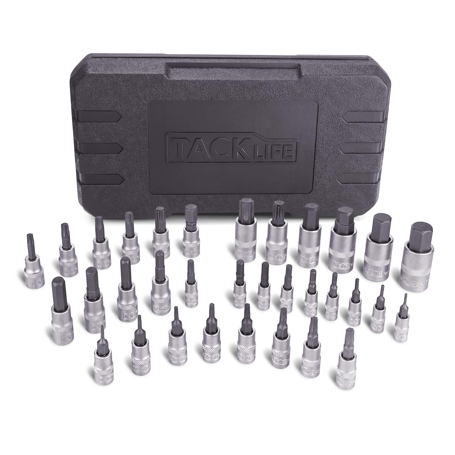 E-shop TACKLIFE HBS1C 33 Stücke Torx- und Sechskant-Einsätze 1/4" 3/8" 1/2" S2 und Stahl alle im stabilen Aufbewahrungskoffer