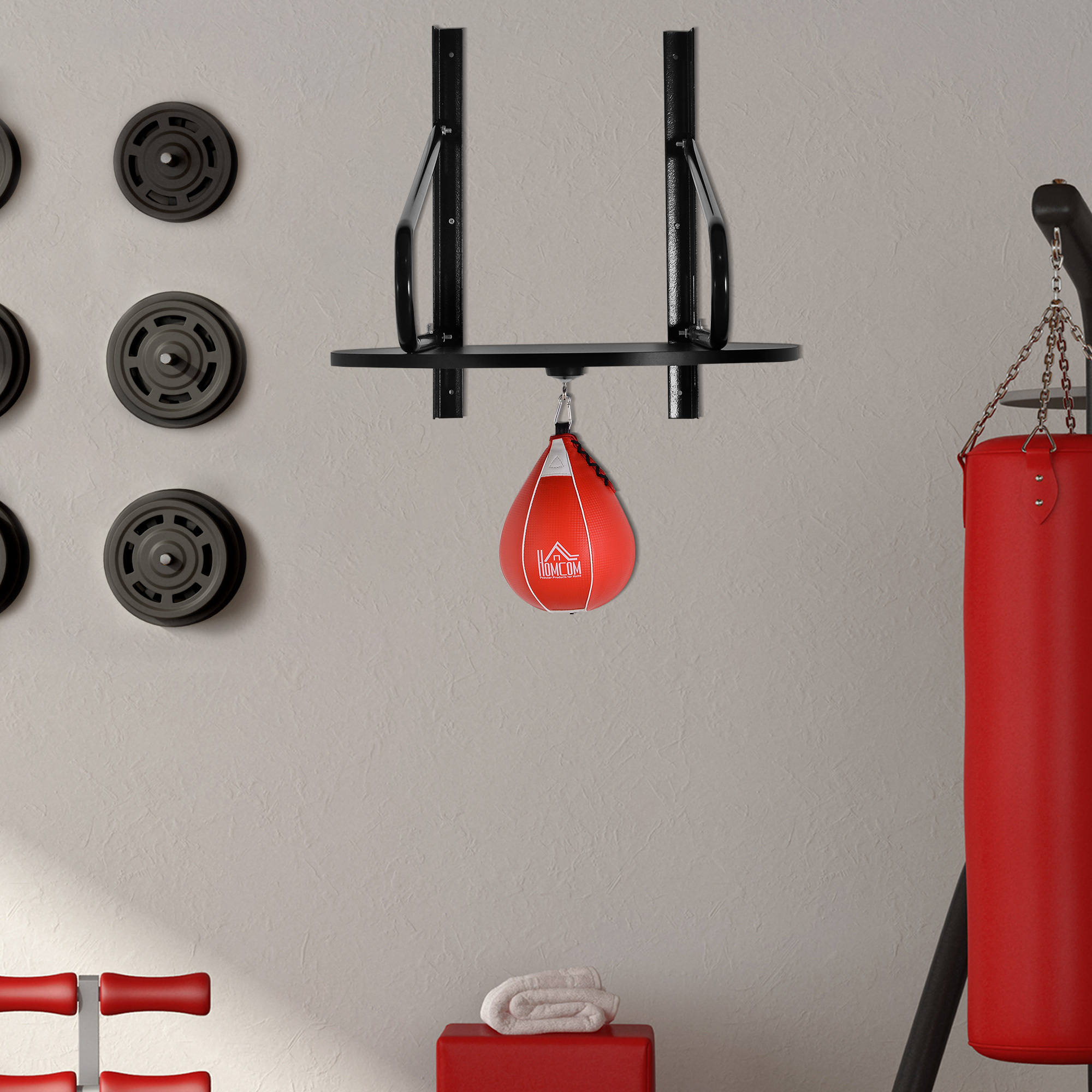 Image of Homcom Punching Ball Speed Ball For Boxing With Rotating Platform Stand + Mdf Pump, Adjustable Height, Synthetic Coated Steel, Red Black