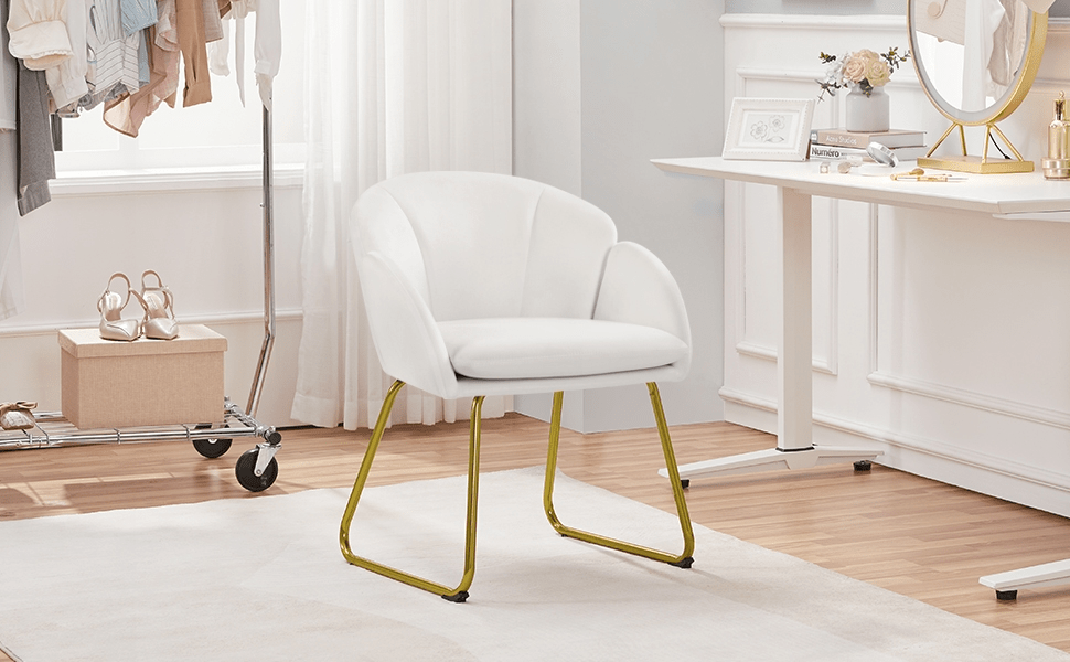   velvet armchair flower shape accent chair dining chair with metal   for living room bedroom home office kitchen pink simple   white   details 3