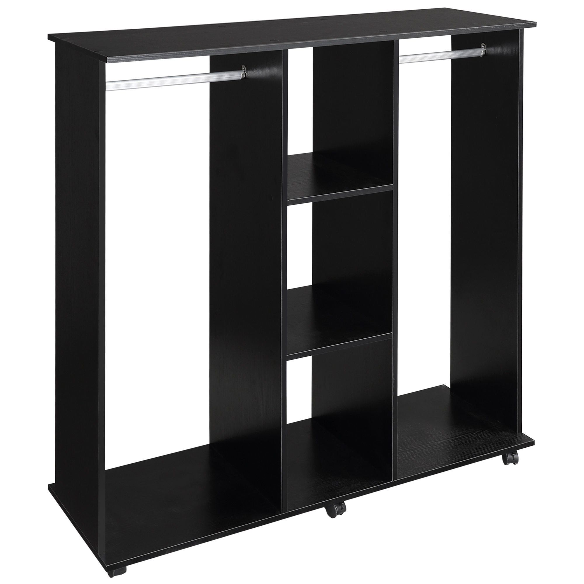 Image of Homcom Wardrobe Clothes Closet Mobile Storage Furniture 6 Wheels 120l X 40l X 128h Cm In Black Wood
