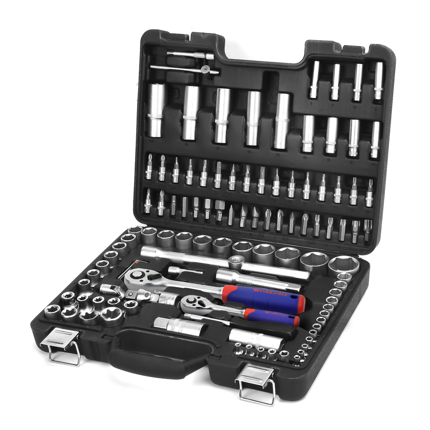 Workpro Socket Wrench Set 108 Pieces, Ratchet Box Ratchet Box For Car, With 1/4" And 1/2" Reversible Ratchet, Ratchets, Sockets, Bit Set, Socket Wrenches, Tool Case