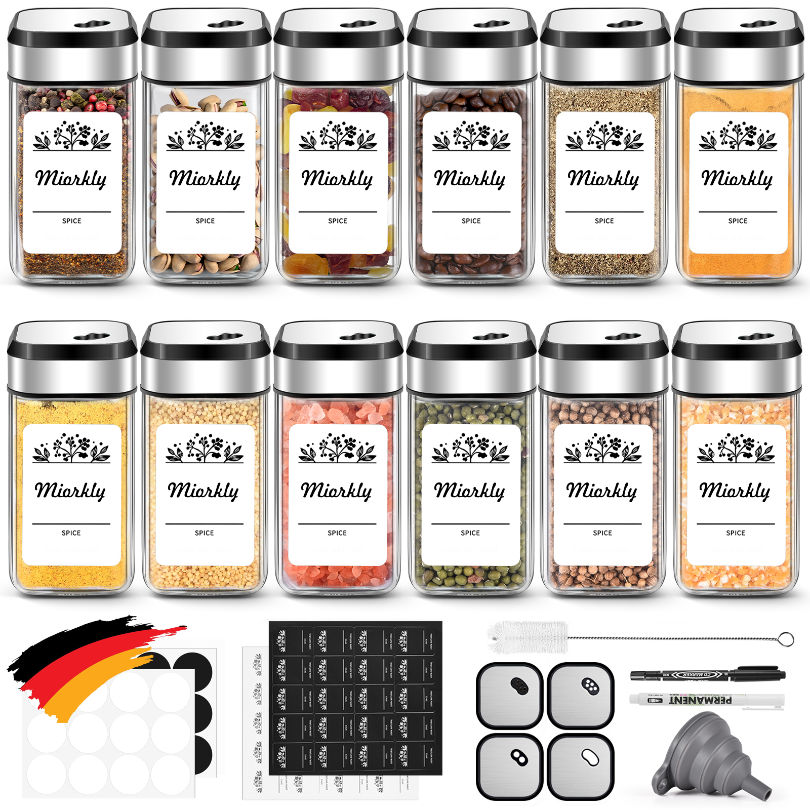 

Miorkly 12/24/35 Spice Jars Square, 120ml Set, Spice Organizer With Rotatable Spice Lid, Spice Dispenser, Spice Container With Funnel, Label And Pen