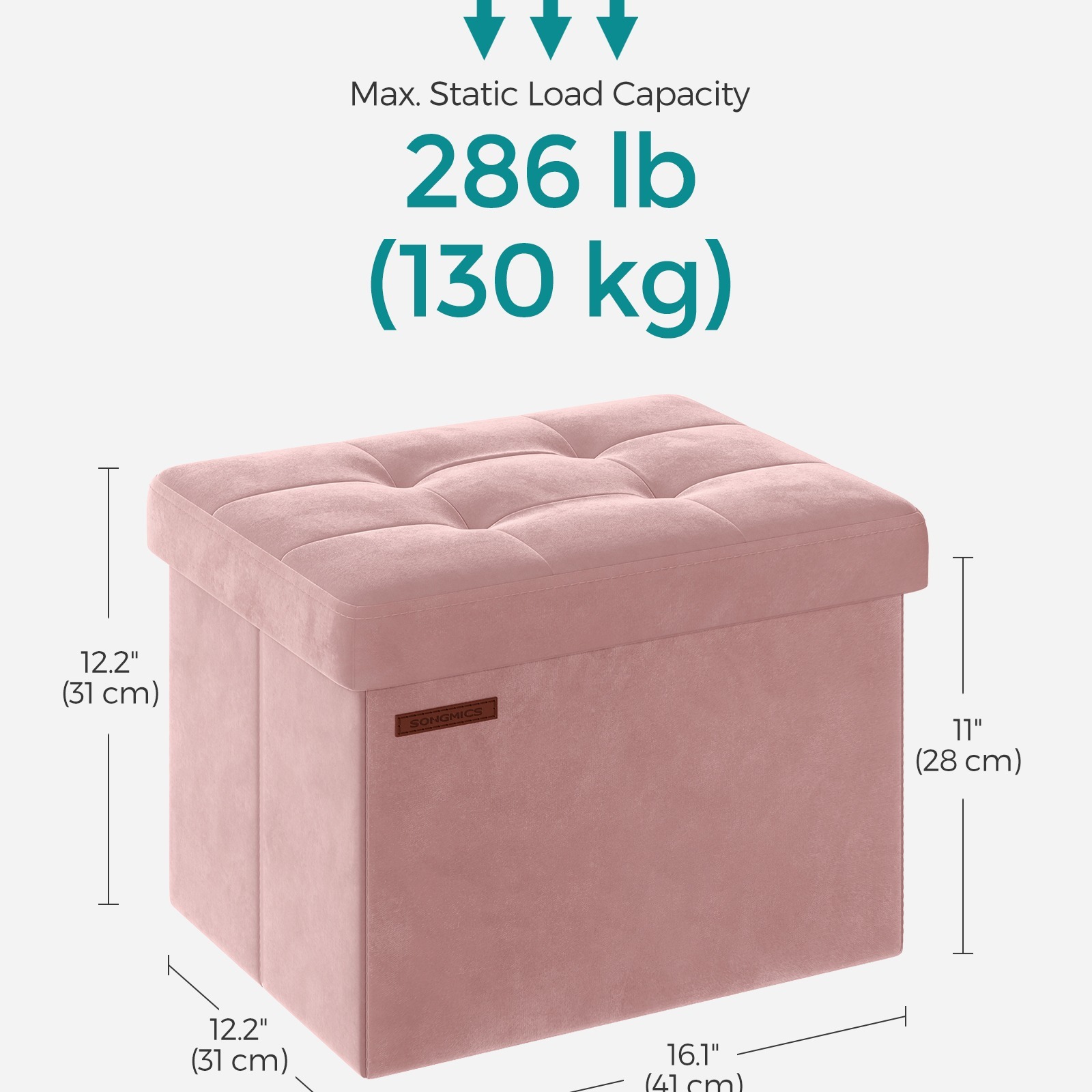 TEMU Songmics Storage Ottoman, Foldable Small Ottoman Foot Rest, 31 X 41 Cm Foot Stool, Ottoman With Storage, To 130 Kg, For Living Room, Bedroom,