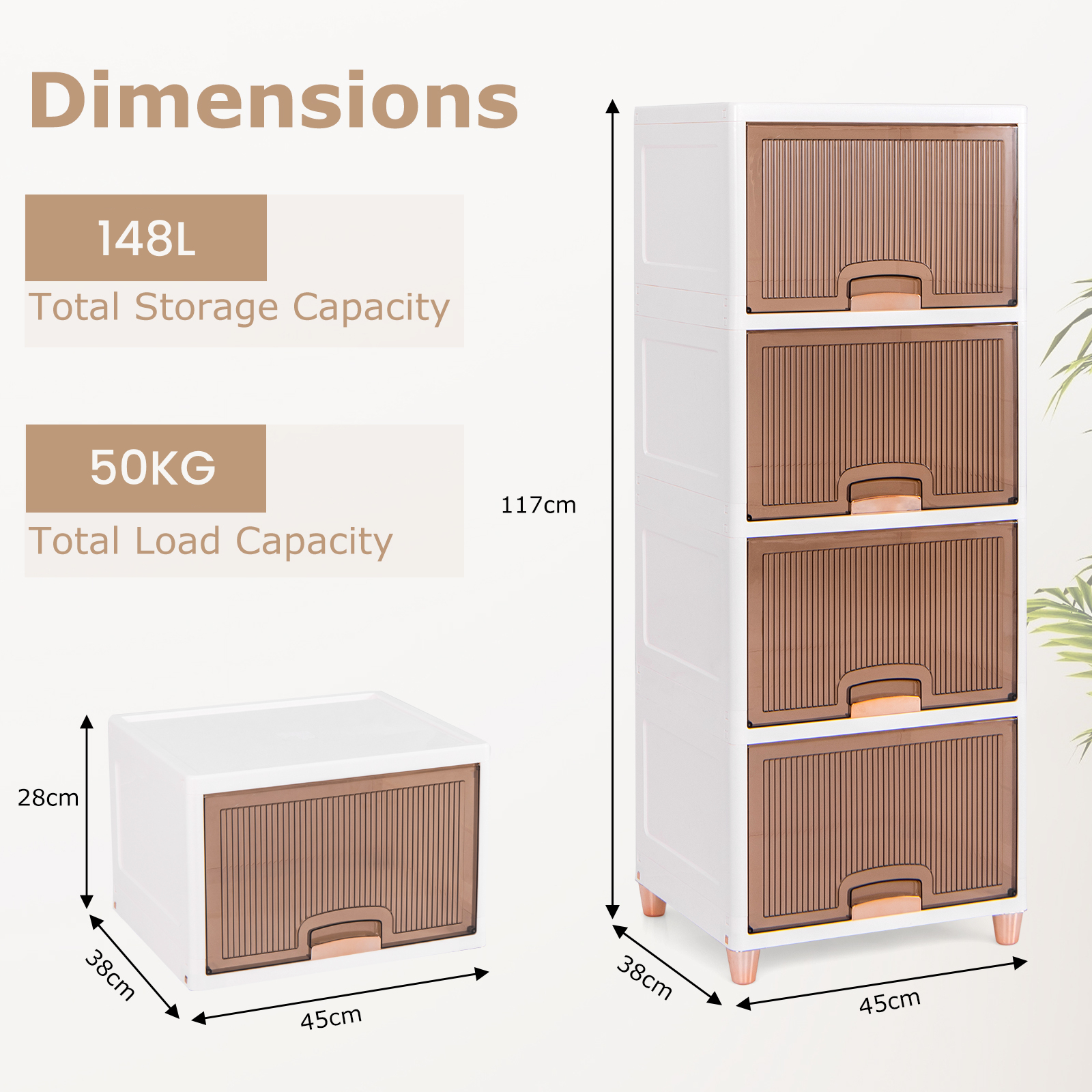 GOFLAME 148L 4-Tier Stackable Storage Bins with Lids