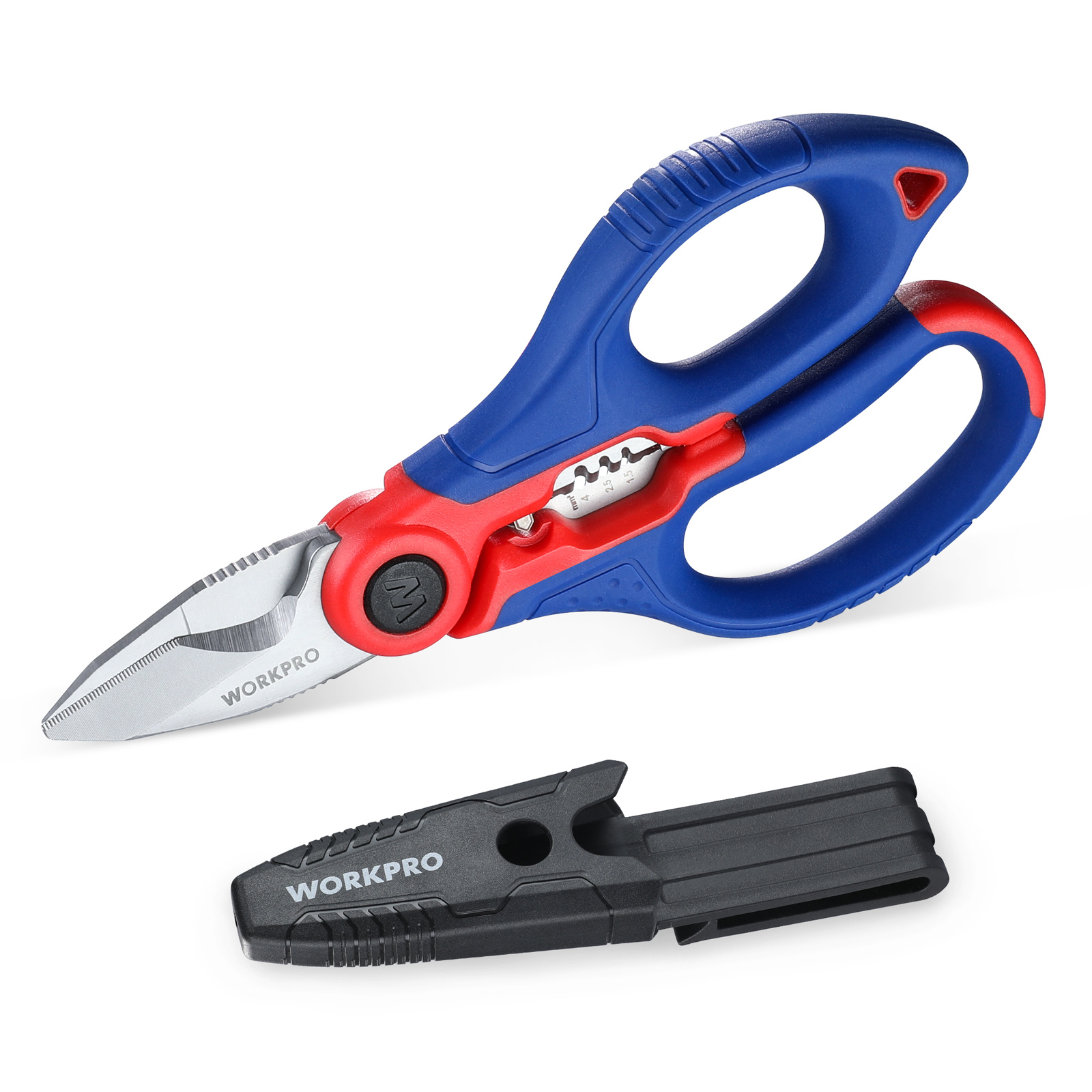 Workpro Electrician Scissors Cable Cutters Universal Scissors, Multi Scissors With Wire Strippers, Multifunction Stainless Steel Scissors With Belt Clip, 162mm, Universal Scissors