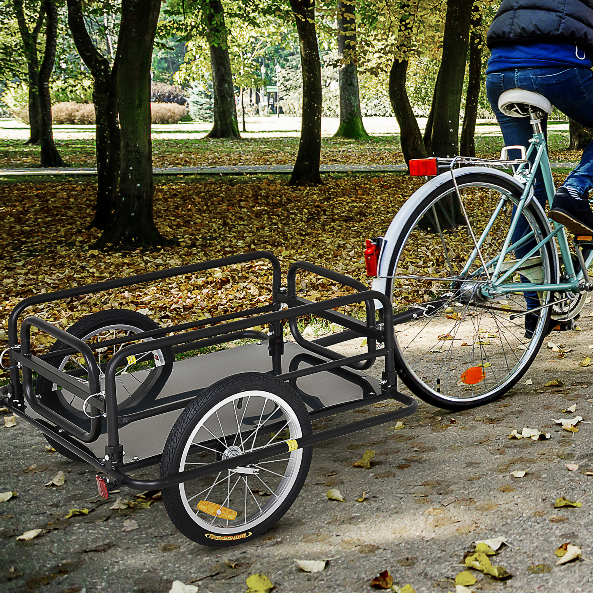 Bicycle Trailer Load Trailer For Bicycle 40 Kg Load Capacity Transport Trailer Handcart Coupling Steel Black 139 X 71.5 X 49 Cm