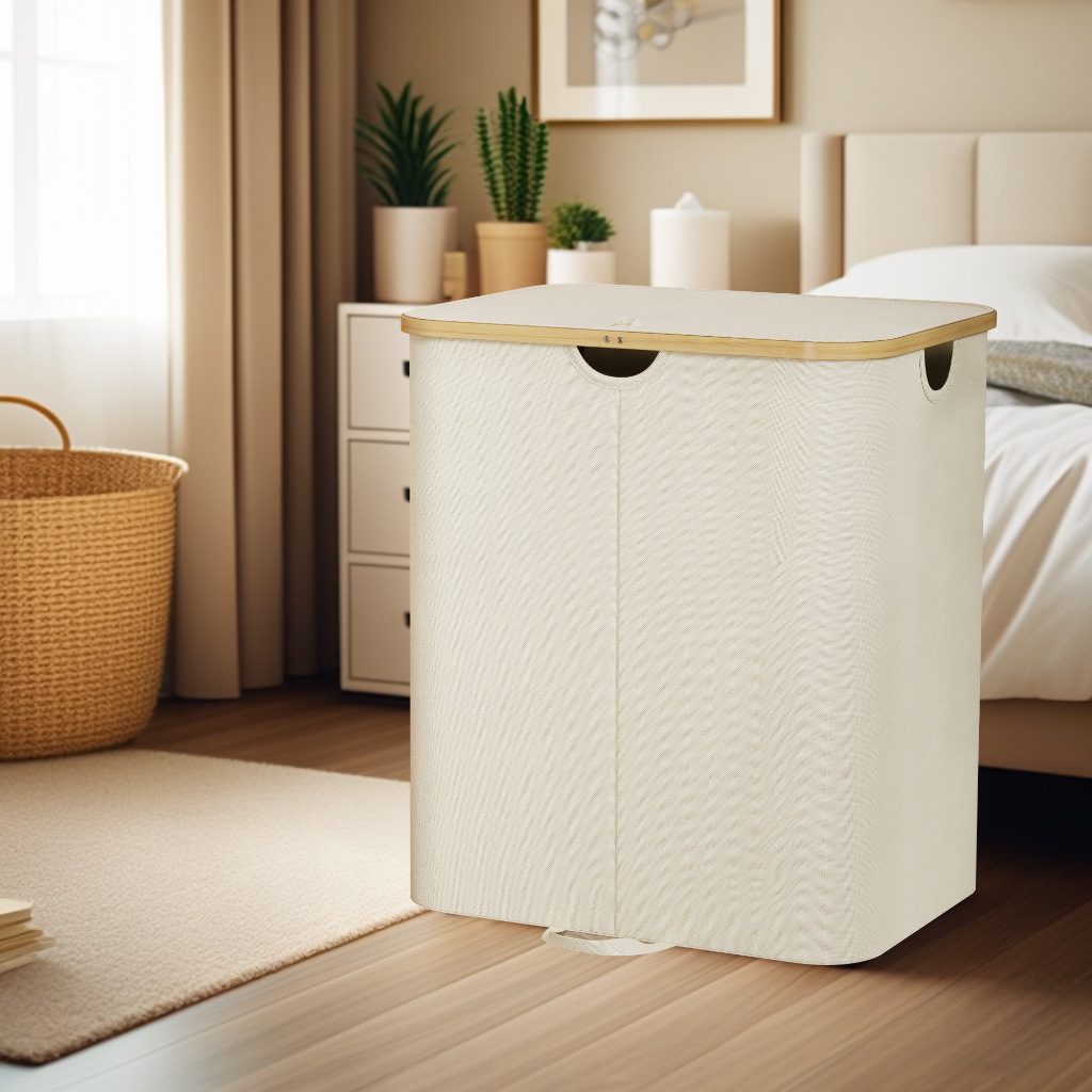 TEMU Organizer, Laundry Hamper 120l And 2 Removable Inner Bag For Laundry, Laundry Basket 2 Compartments For Bedroom, Bathroom, Dormitory
