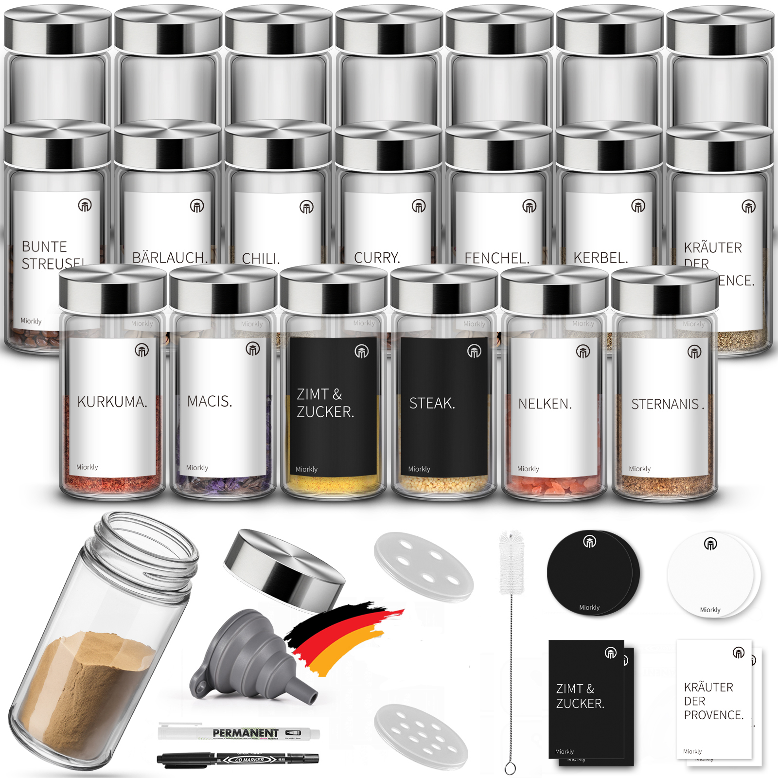 

Miorkly 22/24/30 Spice Jars With Spice Dispenser, High-quality Stainless Steel Spice Jars, Round Spice Dispenser, Transparent Spice Container, Spice Set Has Round Spice Jars, Outlet Sieves Etc.