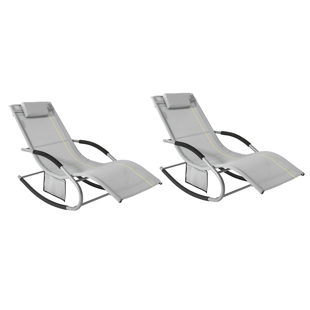 Image of Sun Lounger Garden Lounger Weather-resistant Rocking Lounger Relax Lounger With Headrest Side Pocket Ergonomic Beach Lounger Outdoor Lounge Chair For Balcony Camping Up To 150kg Grey 150x87x63cm