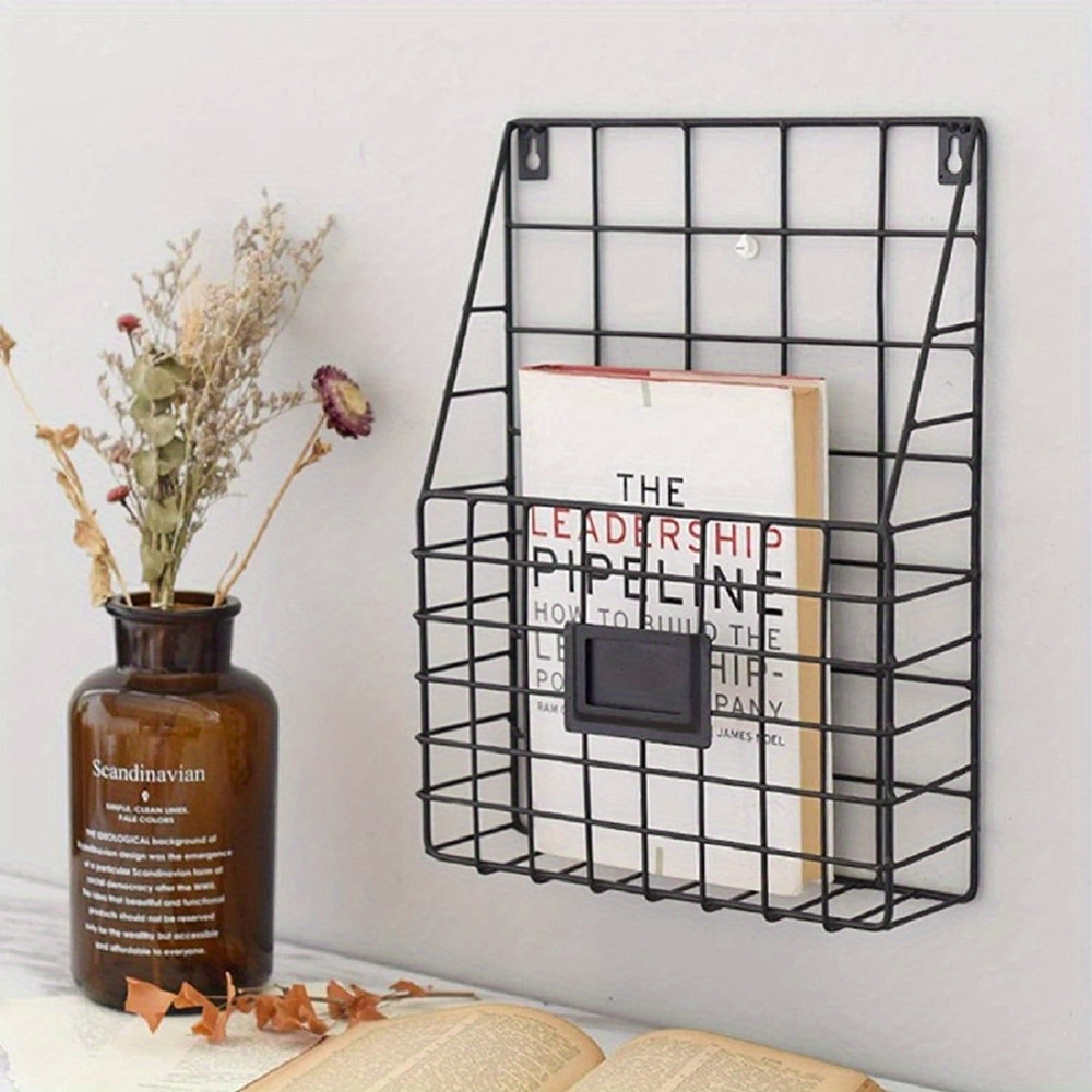 TEMU Wall-mounted Magazine Rack 30 X 25 X10cm Metal Magazine Newspaper Holder Rack File Simple Newspaper Basket,magazine Rack For Door(black)