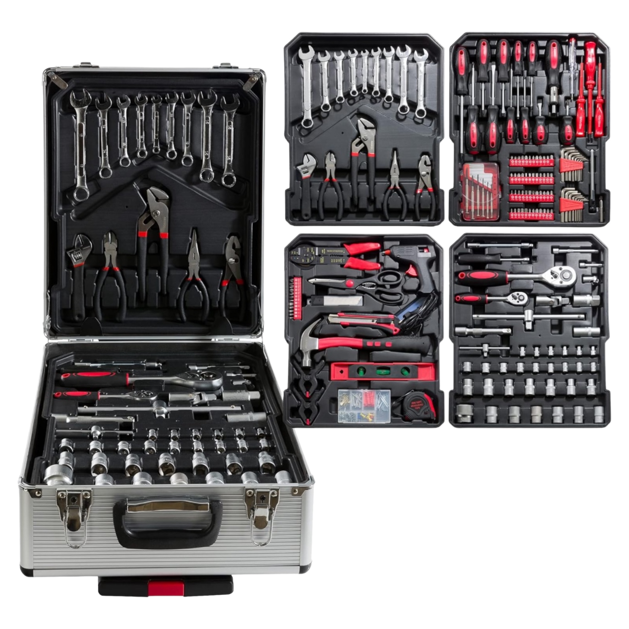 professional tool case 1299 pieces cart with telescopic handle and wheels complete   box for mechanical and diy workshop top organization black h001 7999