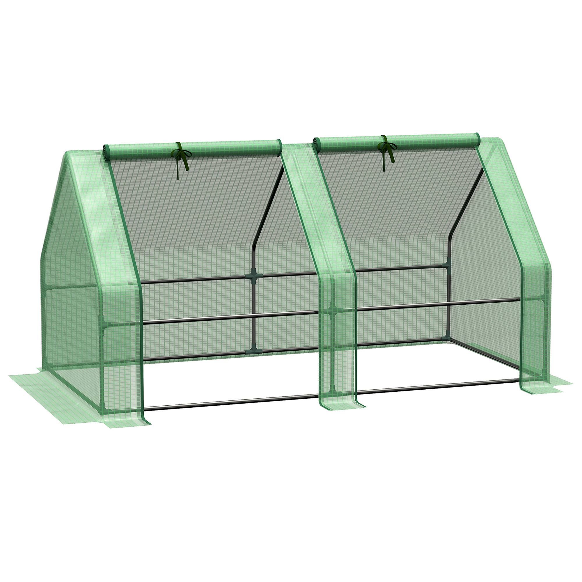 

Outsunny Mini Serre de Jardin mini serre tunnel 180L x 90l x 90H cm toit Acier PE Haute 140 g/m Anti-UV 2 fenêtres avec Zip enroulables Vert