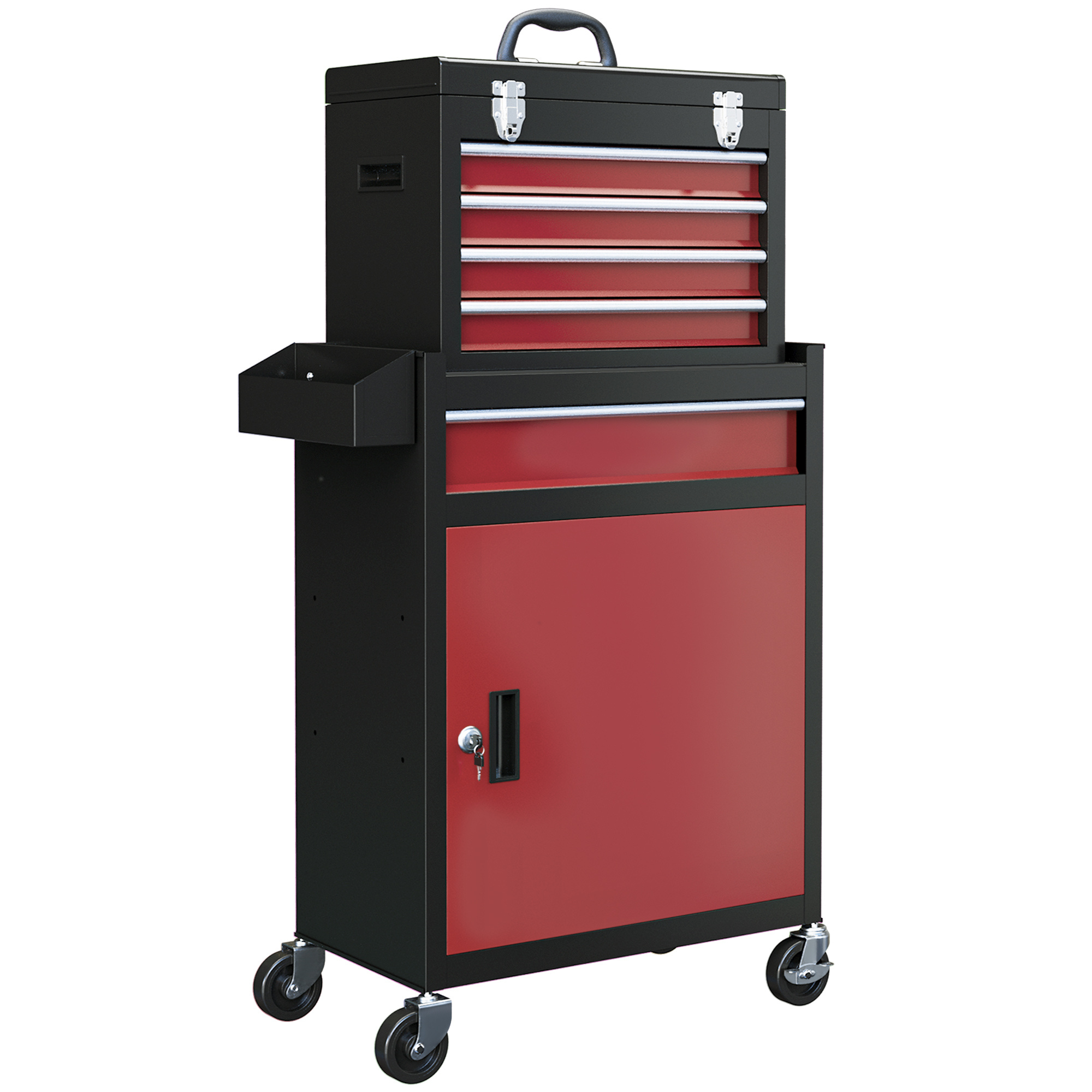 TEMU HOMCOM Chariot d'atelier d'Atelier sur roulettes, Chariot avec Caisse à Outils Amovible, 5 tiroirs et armoire verrouillable, 60 x 28 x 105 cm