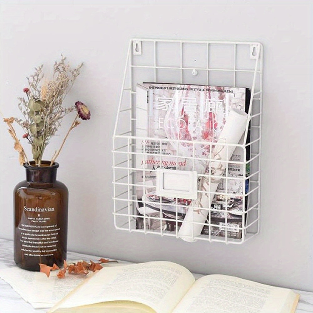 TEMU Wall-mounted Magazine Rack 30 X 25 X10cm Metal Magazine Newspaper Holder Rack File Simple Newspaper Basket,magazine Rack For Door(black)