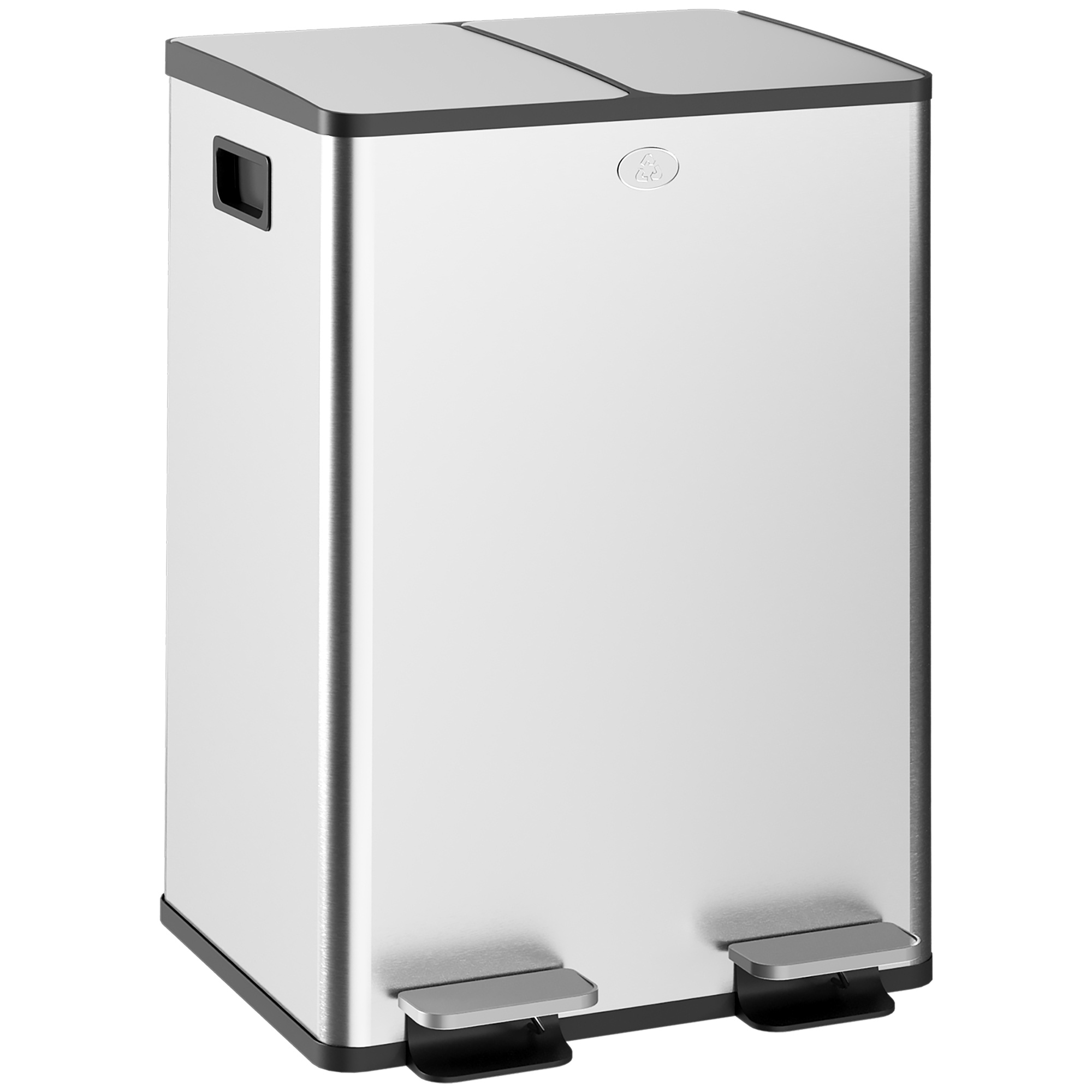 Homcom Kitchen Double Bin, 2 X 28l, Stainless Steel Pedal Bin, 2 Lids, Removable Inner Buckets And Fingerprint-proof Handles 45.8x36x67.6cm
