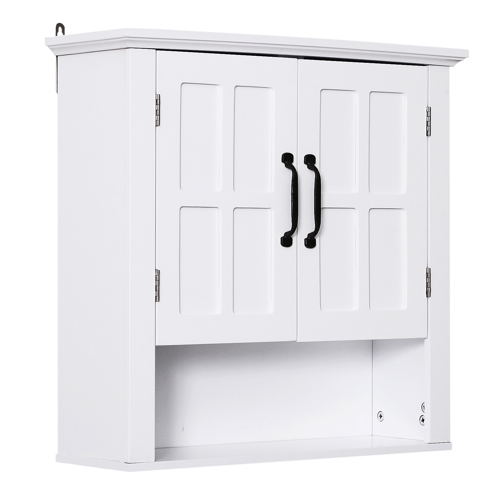 Image of Homcom Tall Wall-mounted Bathroom Or Toilet Cabinet With 2 Doors, 2 Shelves, Niche, Dimensions 60l X 20w X 58h Cm, Mdf Particle Board, White