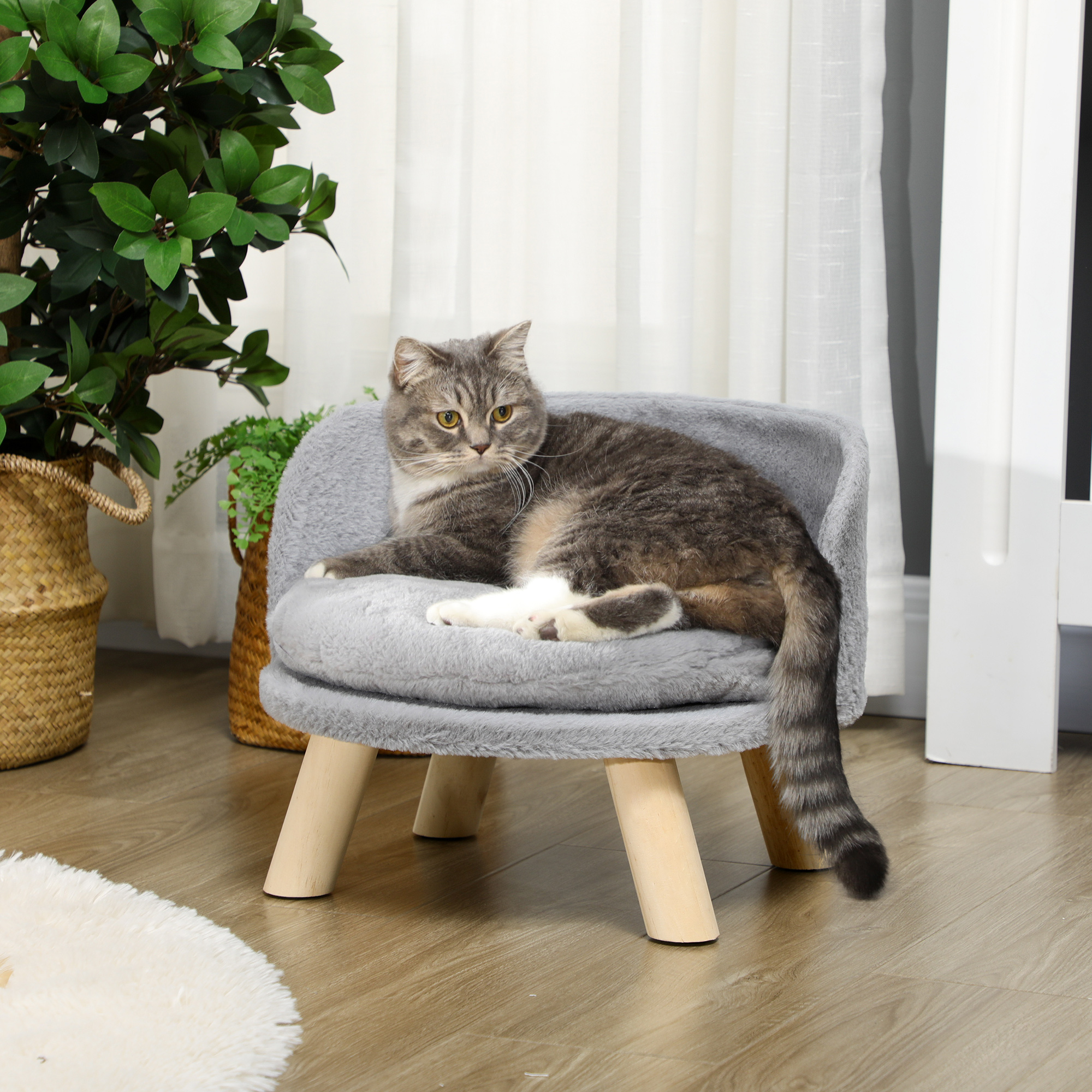 Image of Cat Sofa, Pet Sofa With Cushion, Cat Bed, Cat Armchair, Elevated Pet Bed With Non-slip Feet, Dog Sofa, Indoor, Grey, 40.5 X 40.5 X 33 Cm