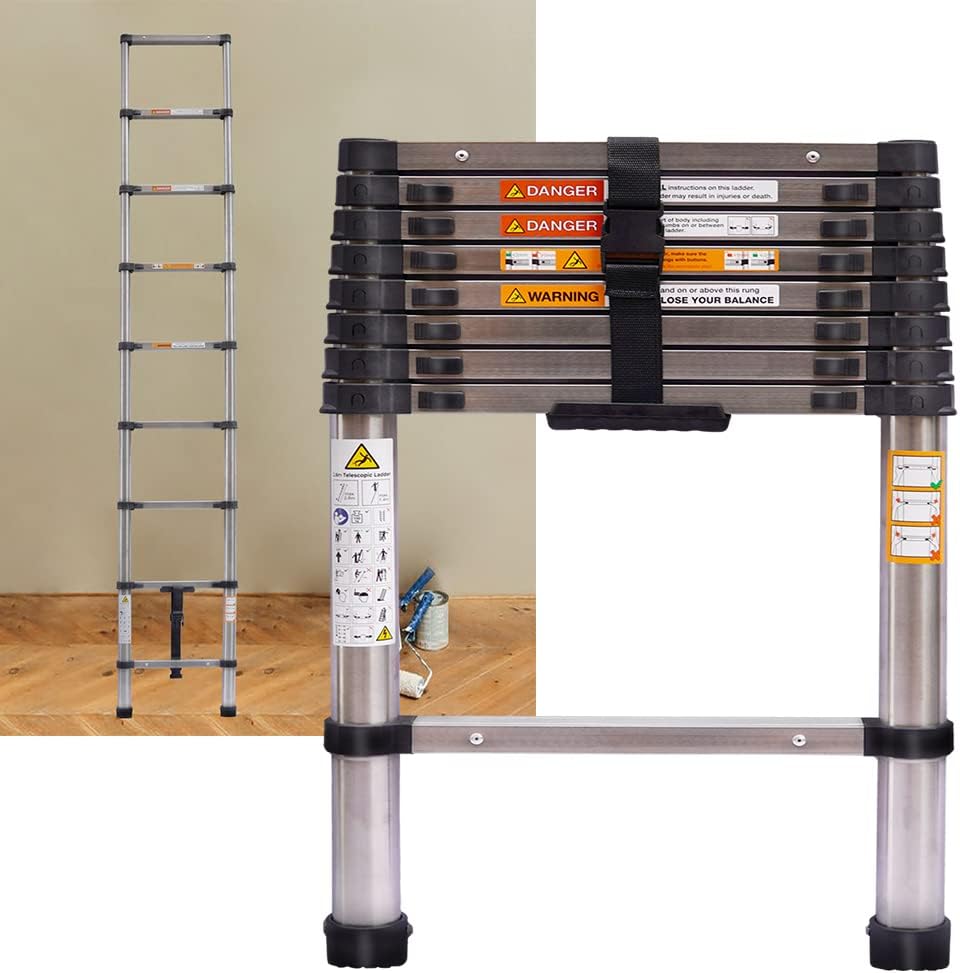 Échelle télescopique en Aluminium de 2.6 m Escabeau Telescopique Pliable Antidérapante Échelle Extensible Multifonction