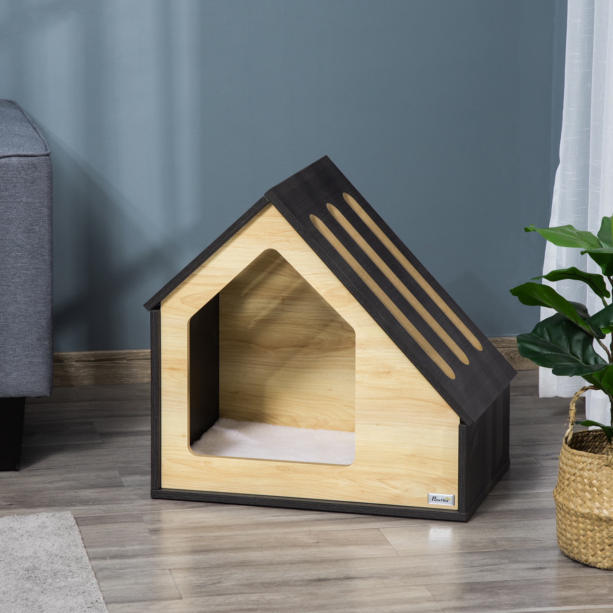 Image of Wooden Dog House Indoor Cat Cave Cat House Dog Sleeping With Cushion Dog House Dog Cave With Roof For Small Dogs Up To 8 Kg 60 X 40 X 59, 2 Cm