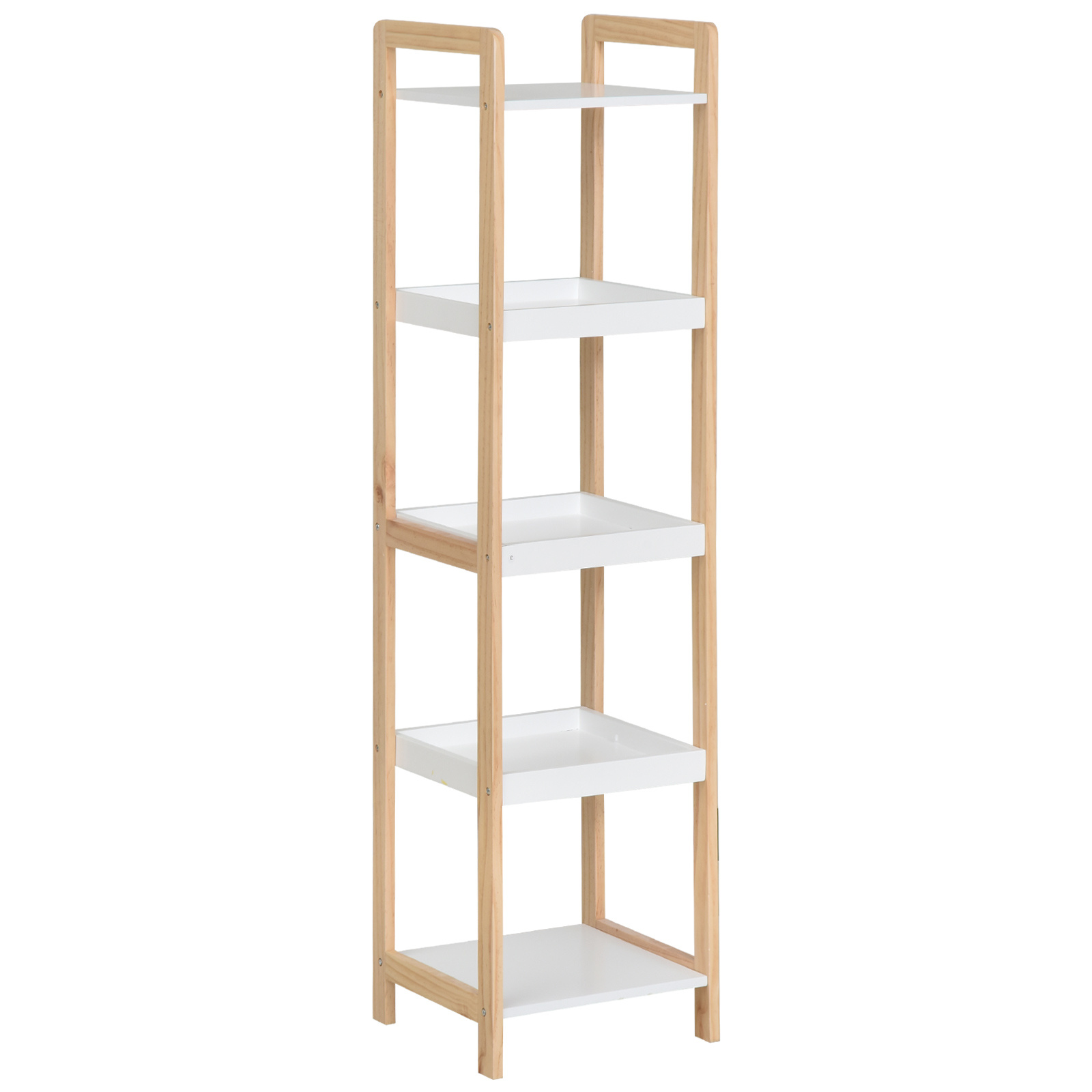 Homcom Bamboo Bathroom Shelf Standing Shelf 3 Baskets + 2 Shelves Dim. 32l X 30l X 130h Cm Beige White