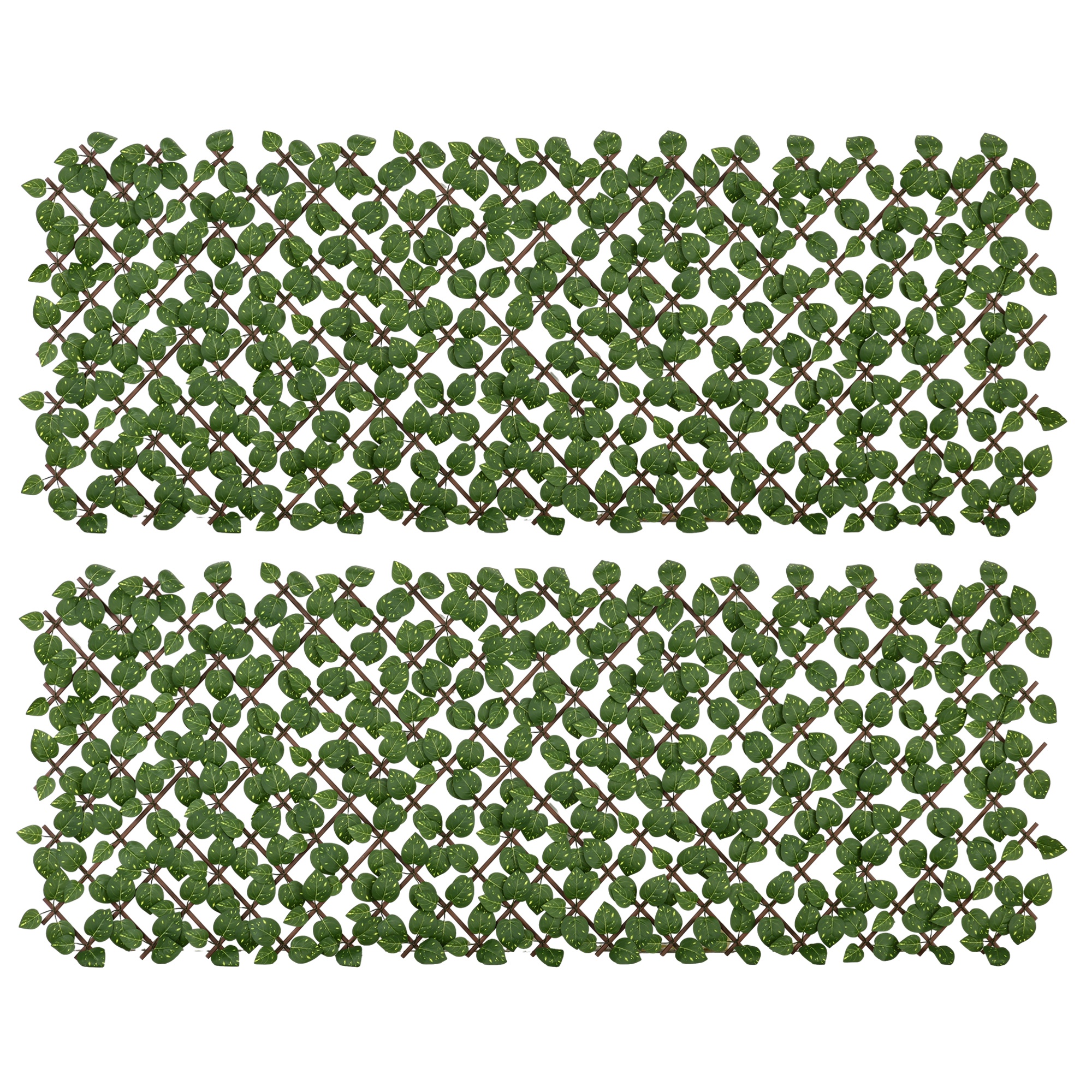 Image of Outsunny Set Of 2 Artificial Hedges Expandable Trellis - Privacy Screen Vegetal Hedge Realistic Leaves, Indoor Outdoor, 2 X 1 M