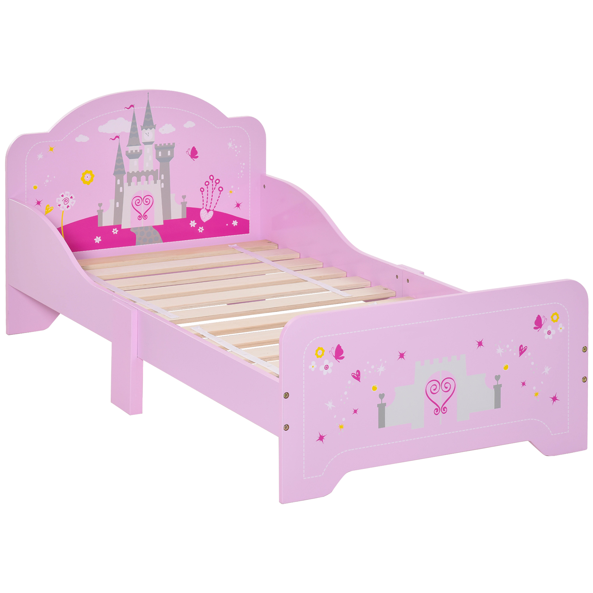TEMU HOMCOM Lit Enfant - lit d'enfant Design Princesse Motif - sommier à Lattes - MDF Contre-plaqué Rose