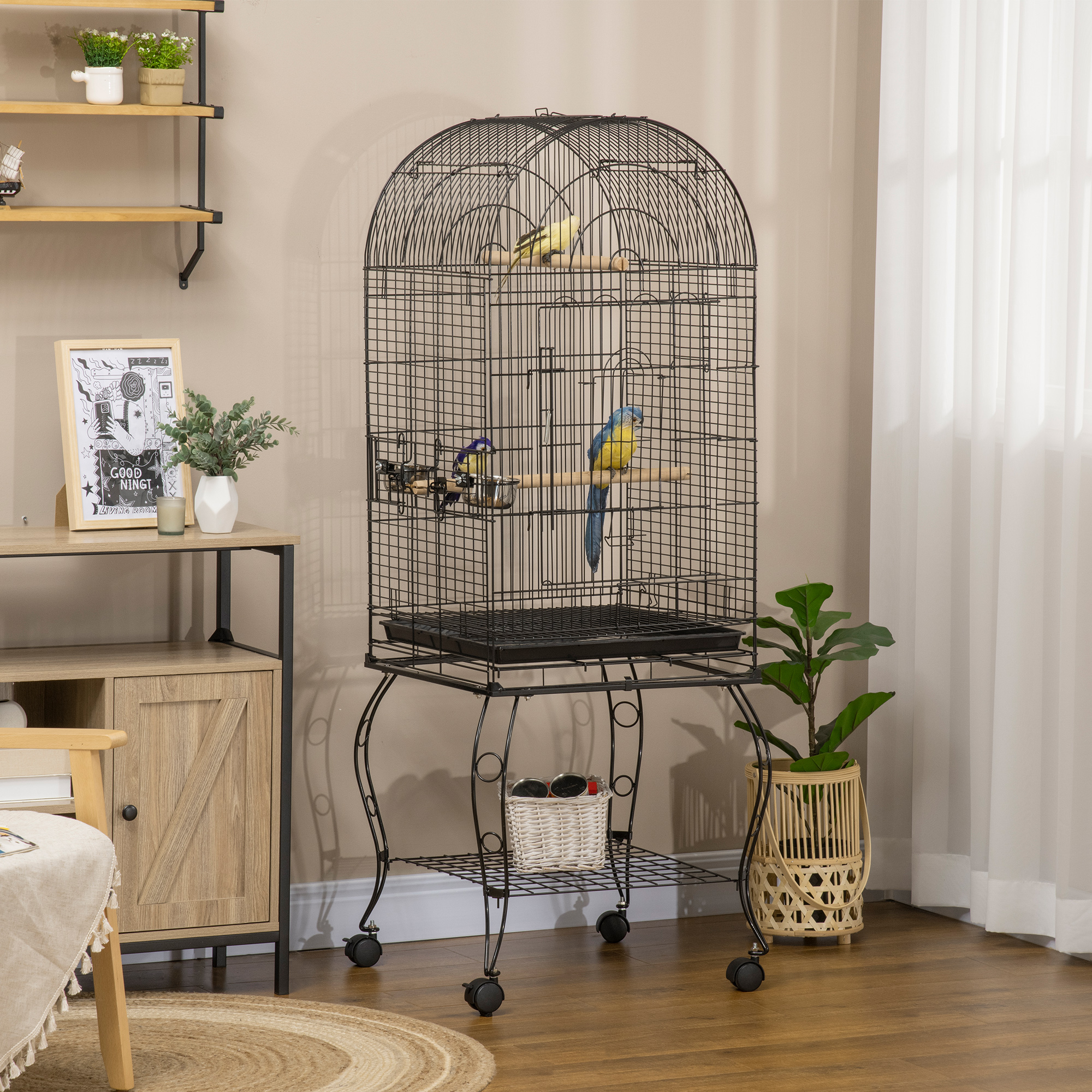 Pawhut Bird Cage For Birds And , Parakeet Aviary With Black Metal Wheels 51x51x153cm