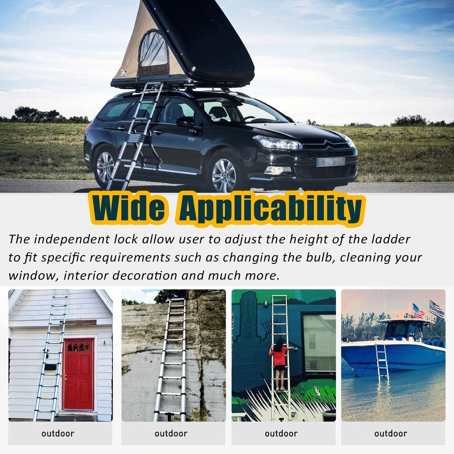 Échelle télescopique en Aluminium de 2.6 m Escabeau Telescopique Pliable Antidérapante Échelle Extensible Multifonction