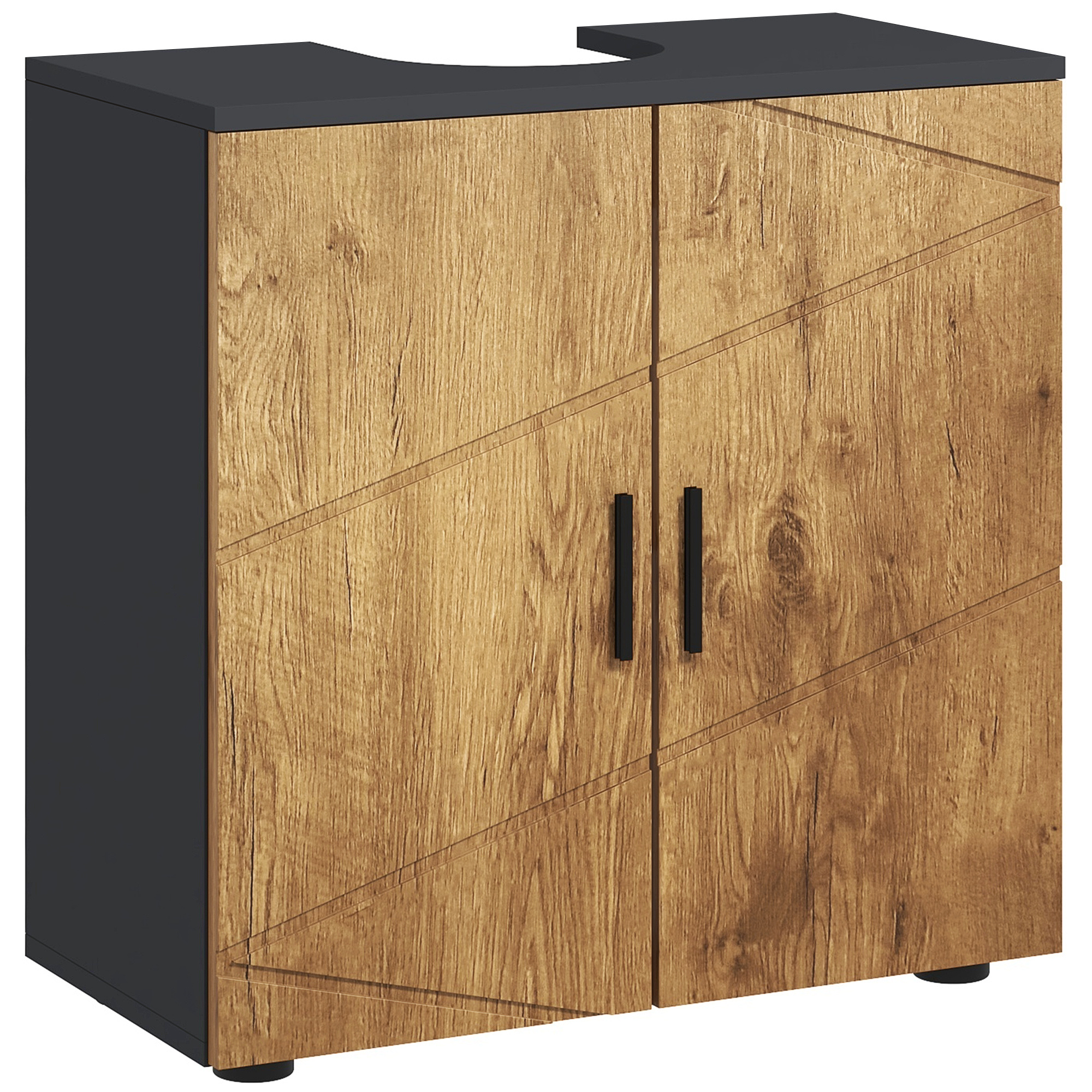 Homcom Kleankin Bathroom Vanity With 2 Doors, Adjustable Shelf, And Storage Cabinet For Sink, 60 X 30 X 60 Cm, Gray With Wood Look