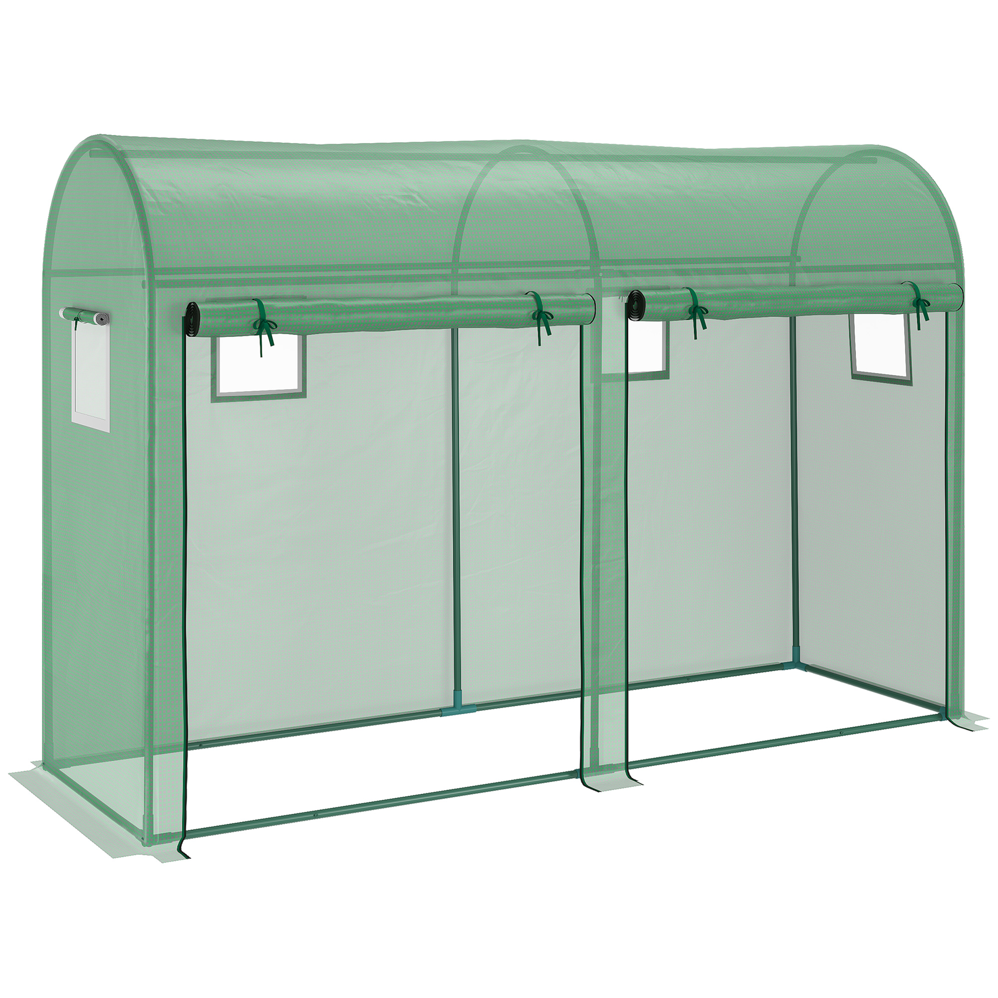 E-shop Outsunny Gartengewächshaus 3 m Tomatengewächshaus Maße: 3L x 1B x 2H m 2 Rolltüren mit Reißverschluss 4 Rollfenster Hochdichtes PE-Stahlgewebe