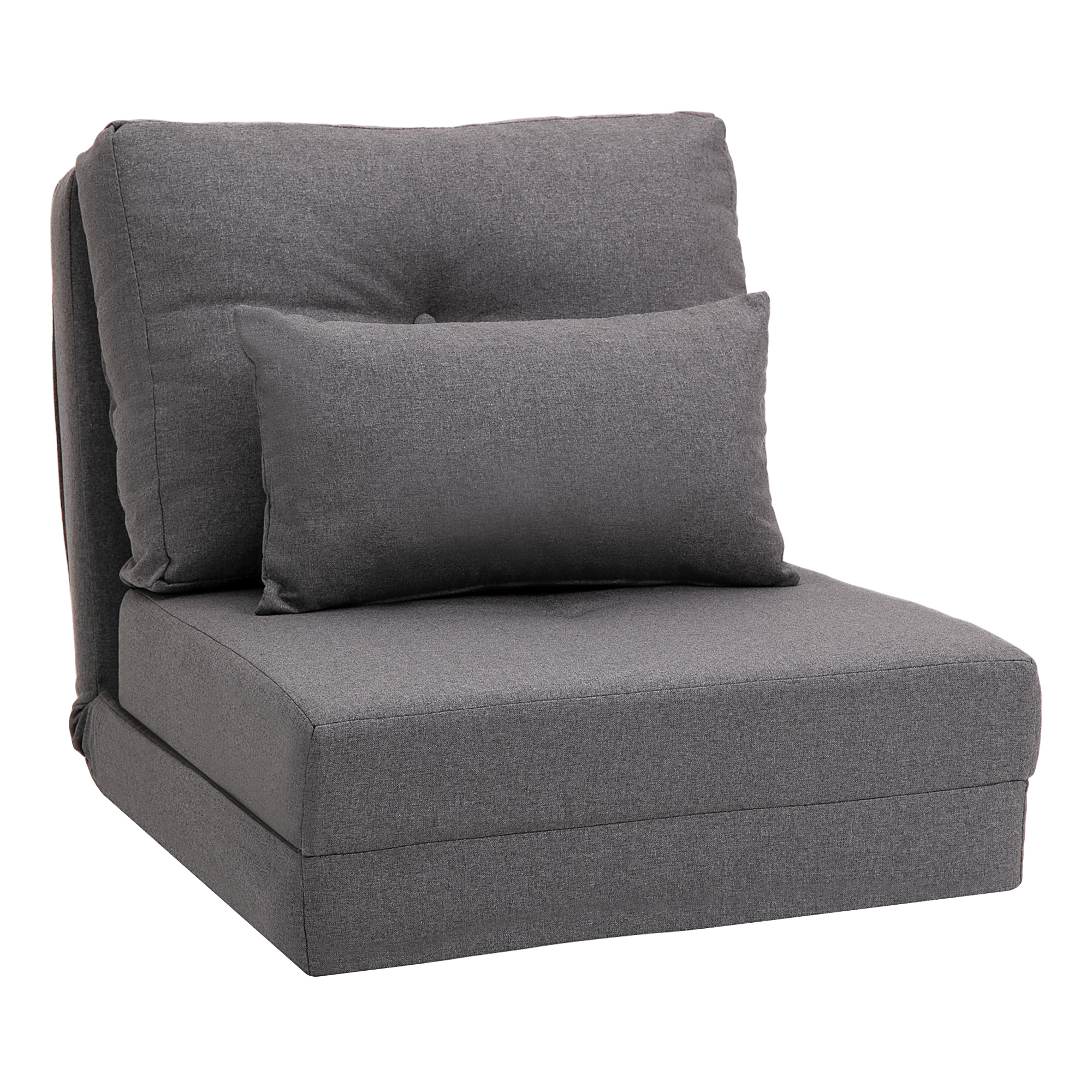 Image of Floor Sofa 2-in-1 Folding Bed With Adjustable Backrest Floor Sofa With Decorative Cushion, Floor Seat Cushion For Living Room, Bedroom, Linen, Dark Grey