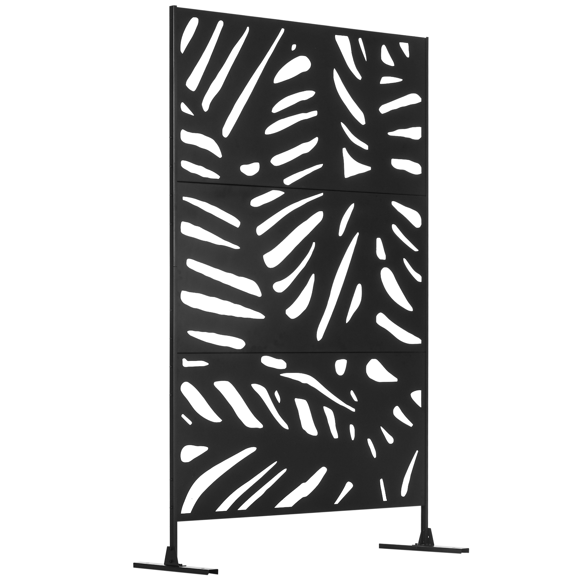 Outsunny Zwarte Buiten Decoratieve Privacy Schermplaat met Plantenmotief in Metaal - 122 x 45 x 198 cm