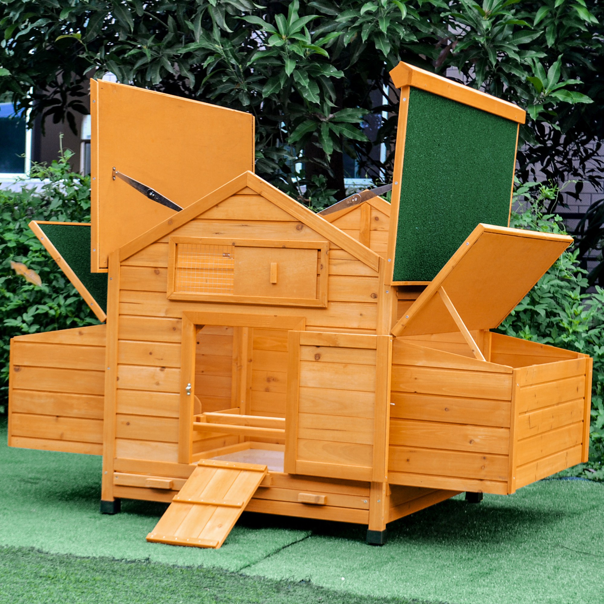 Image of Pawhut Chicken Coop For Garden With 2 Drawers, Nest And Waterproof Outdoor Wood, 150x100x96.5 Cm