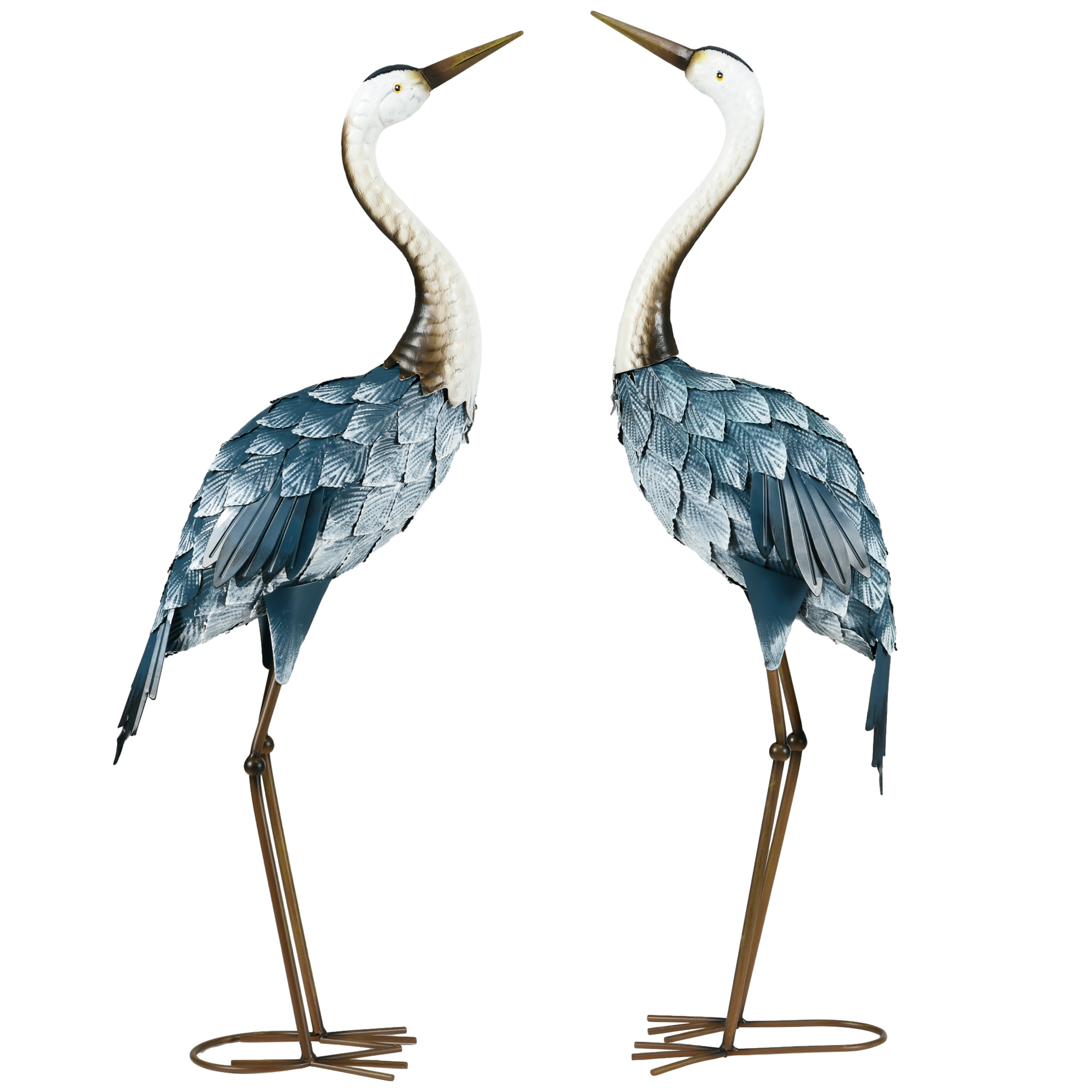 Image of Outsunny Set Of 2 Garden Statue Crane Bird Sculpture Outdoor Decoration In Steel For Patio Balcony Lawn 72.5 To 74 Cm