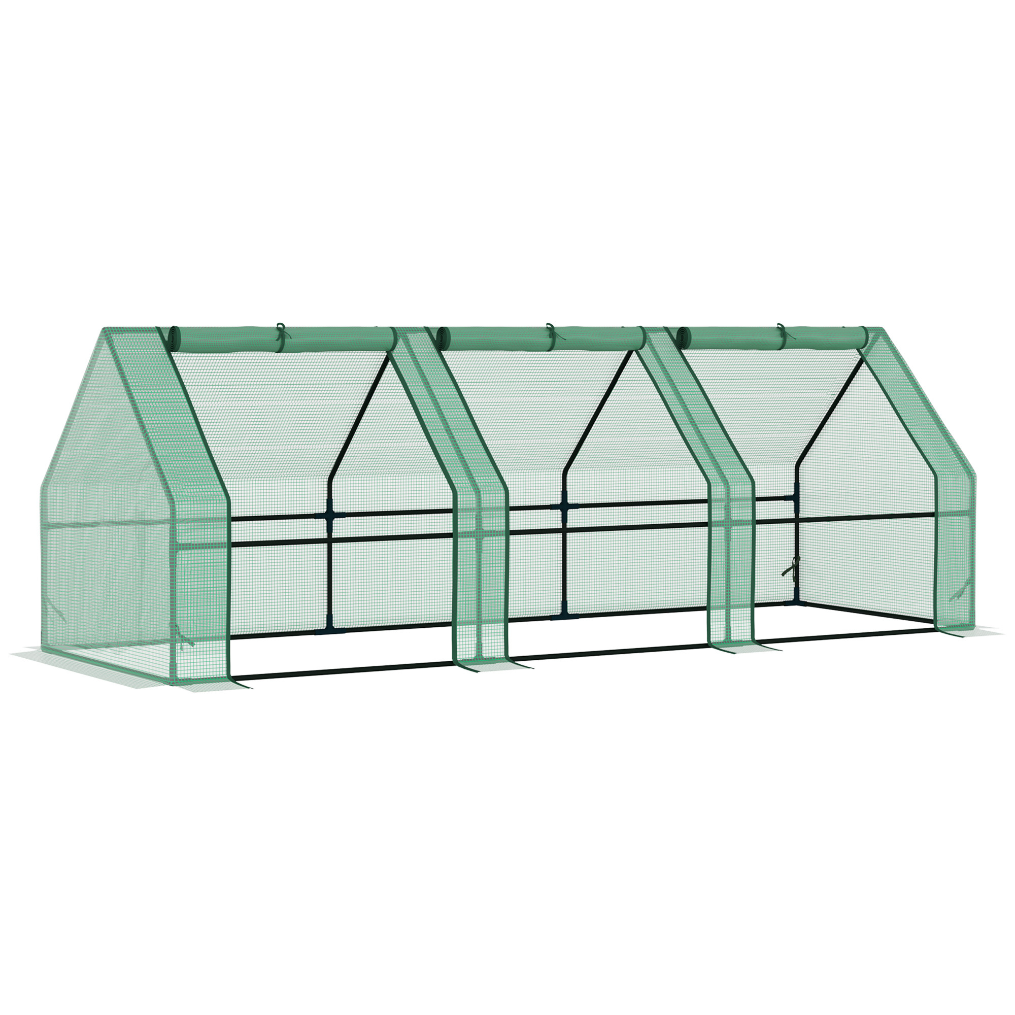 Outsunny Mini Kaspentunnel 180L x 90B x 90H cm Puntdak Staal PE Hoge Dichtheid 140 g/m² Anti-UV 3 Ramen met Rits Oprolbaar Groen