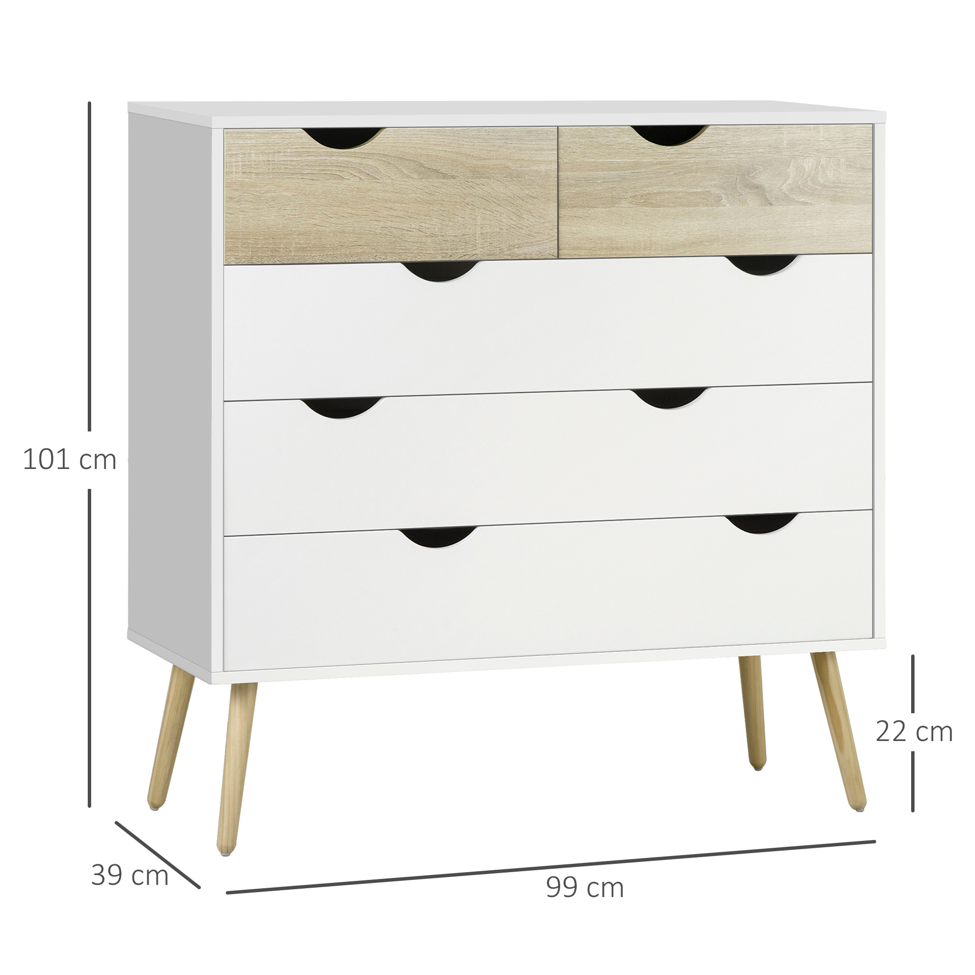 Cabinet de Rangement Scandinave à 5 Tiroirs - Gros Plan