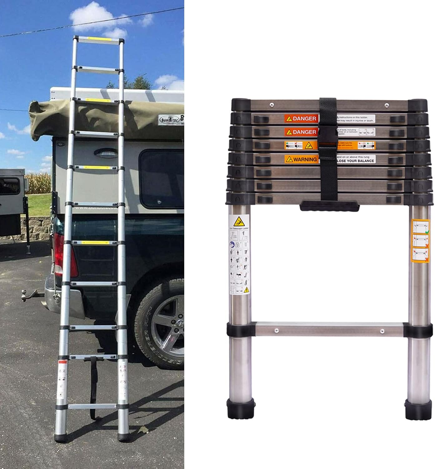 Échelle télescopique en Aluminium de 2.6 m Escabeau Telescopique Pliable Antidérapante Échelle Extensible Multifonction